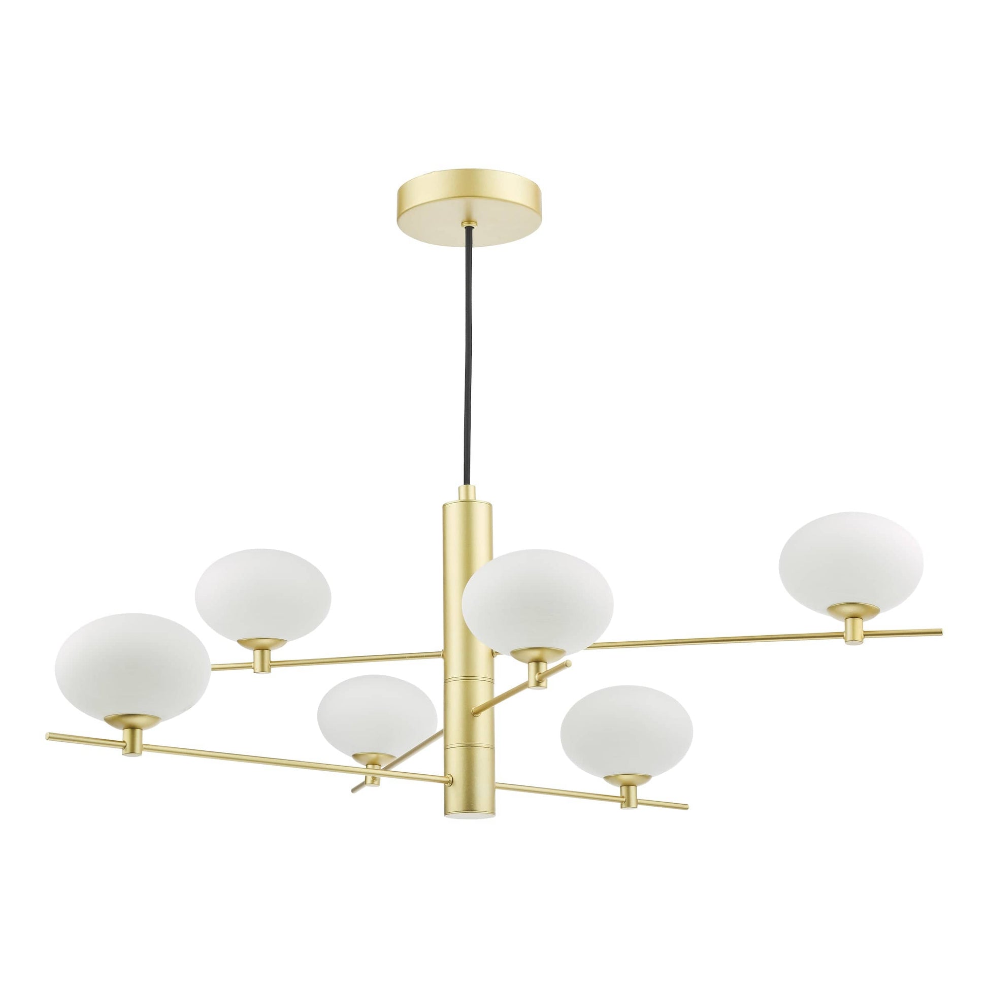 dar lighting Jasper 6 Light Pendant Satin Gold and Opal Glass JAS0635