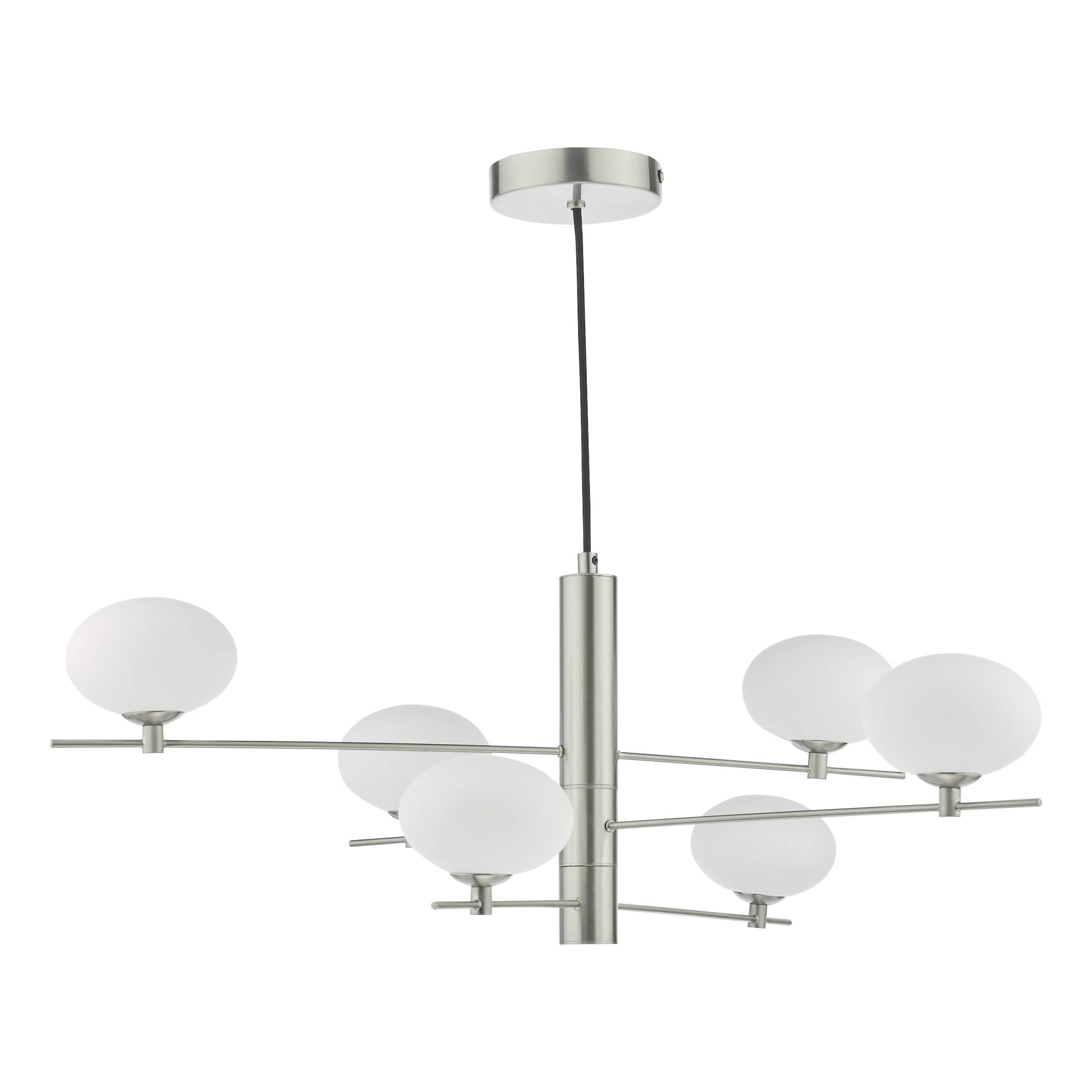 dar lighting Jasper 6 Light Pendant Satin Nickel and Opal Glass JAS0646