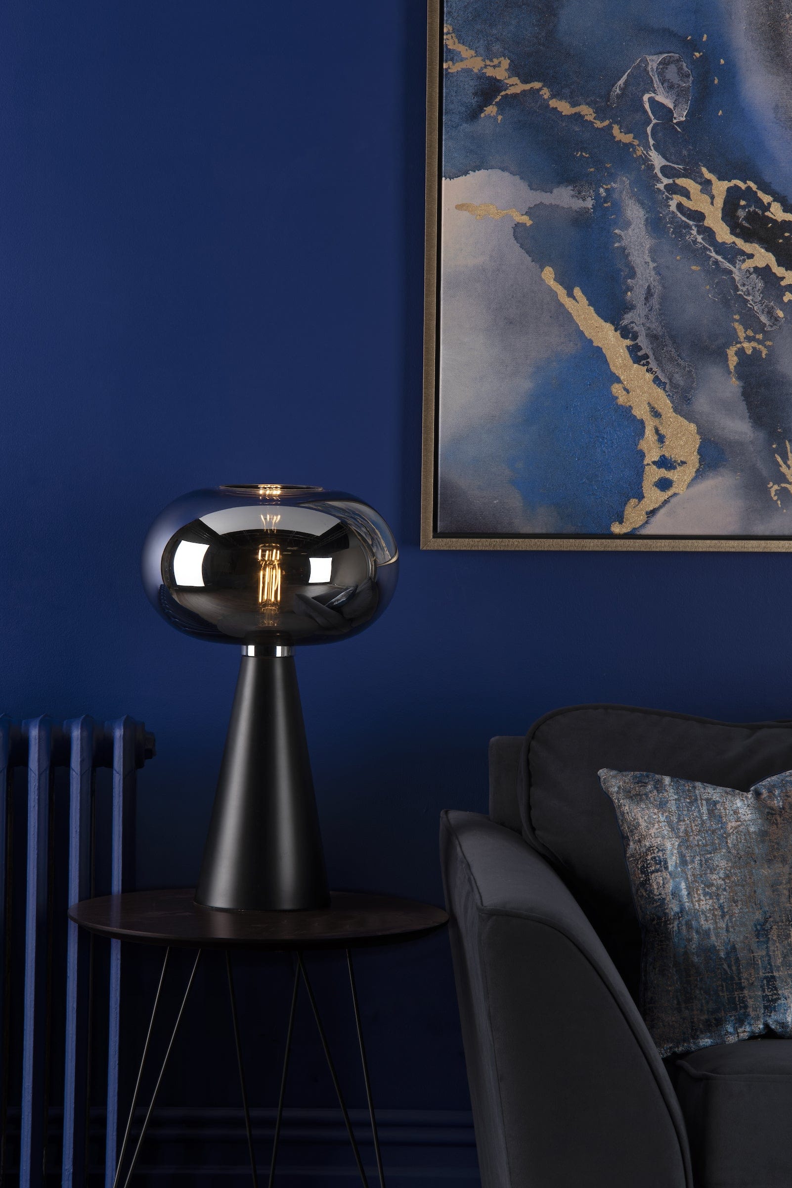 dar lighting Jensen Table Lamp Smoked Glass Satin Black JEN4222