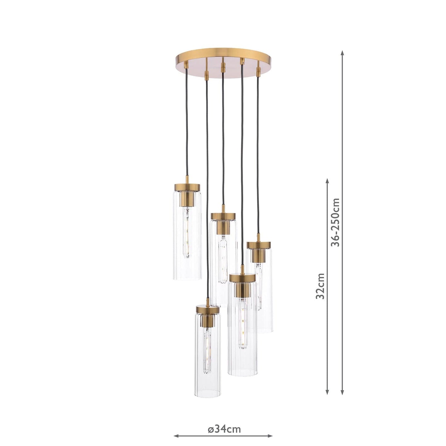 dar lighting Jodelle 5 Light Cluster Pendant Polished Bronze and Glass JOD0563