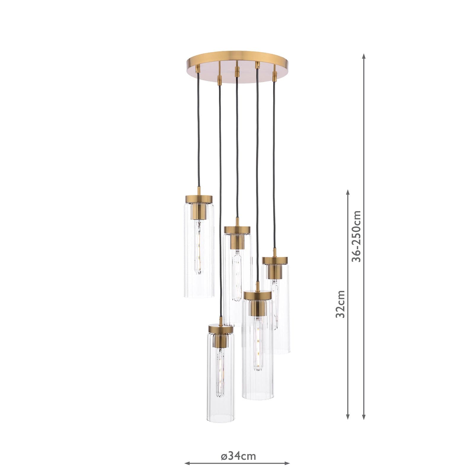 dar lighting Jodelle 5 Light Cluster Pendant Polished Bronze and Glass JOD0563