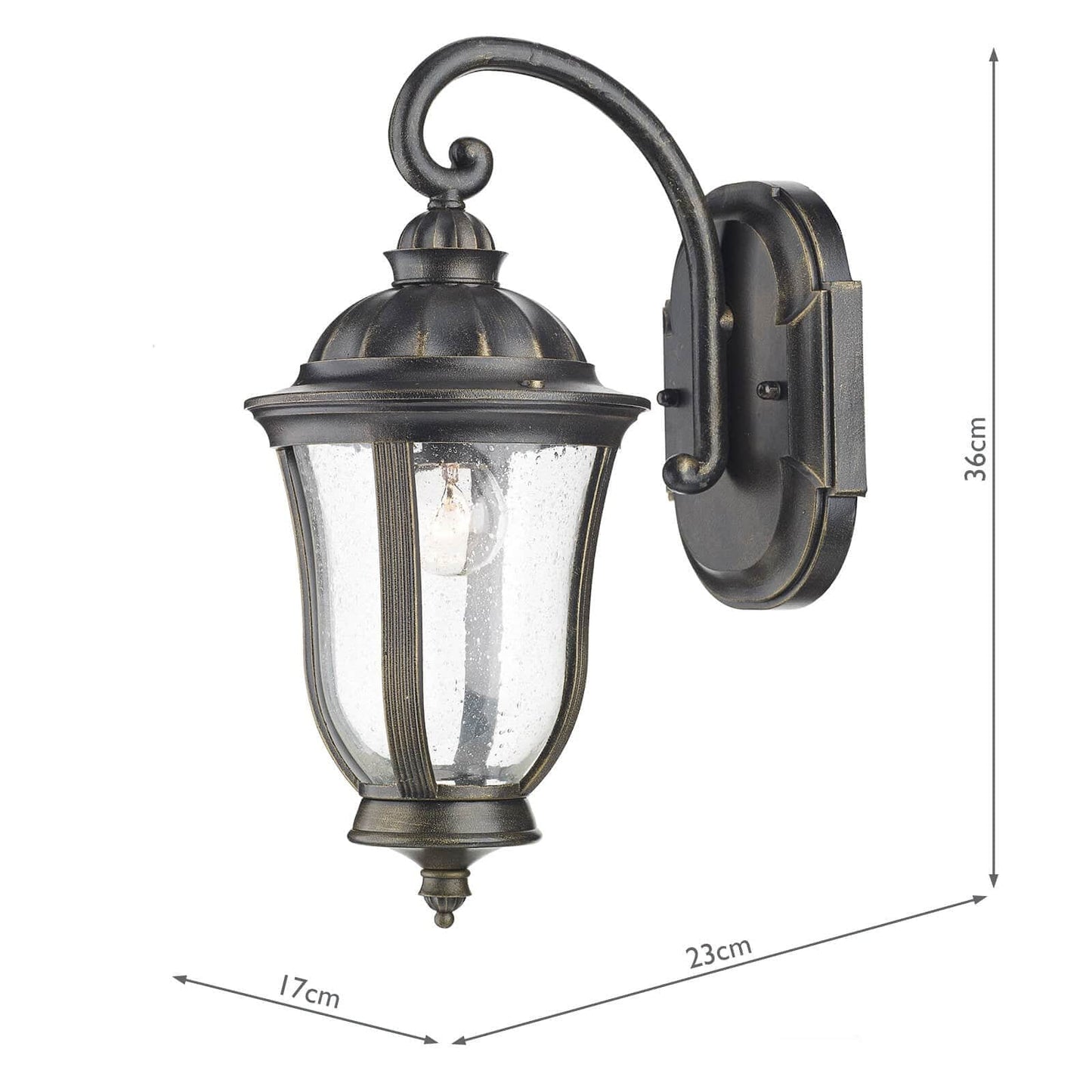 dar lighting Johnson Outdoor Wall Light Black/Gold Glass IP44 JOH1635