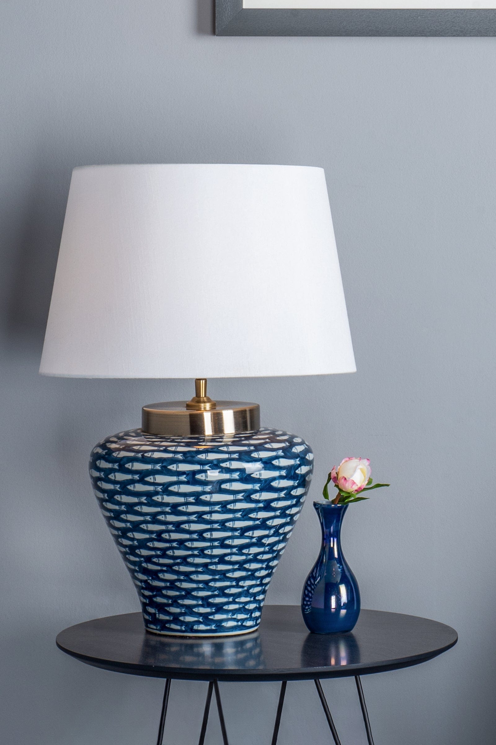 dar lighting Joy Table Lamp Blue/White Fish Motif Base Only JOY4223