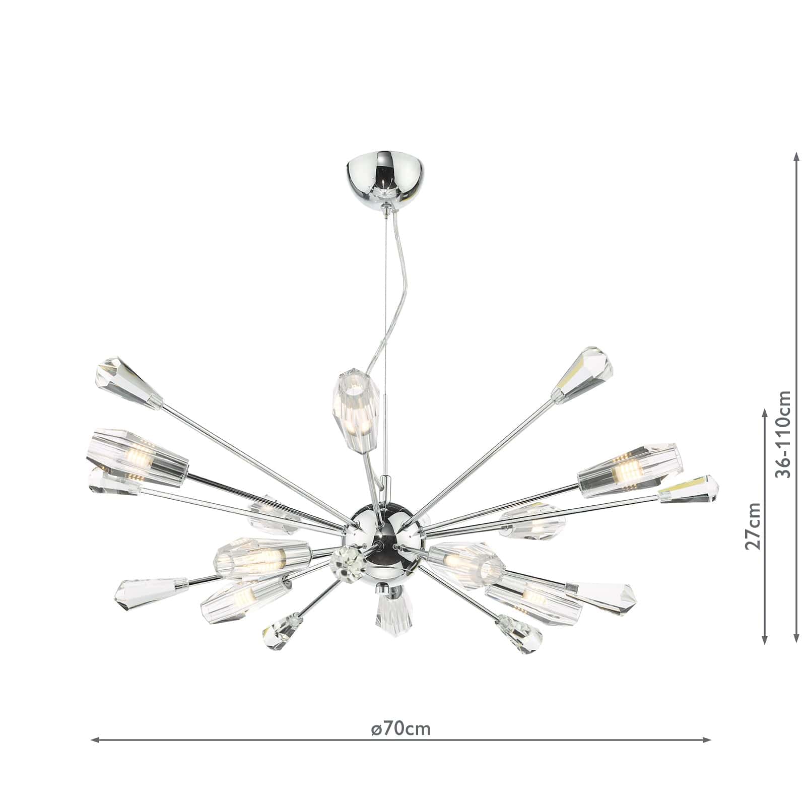 dar lighting Kalyssa 10 Light Pendant Polished Chrome and Glass KAL2308