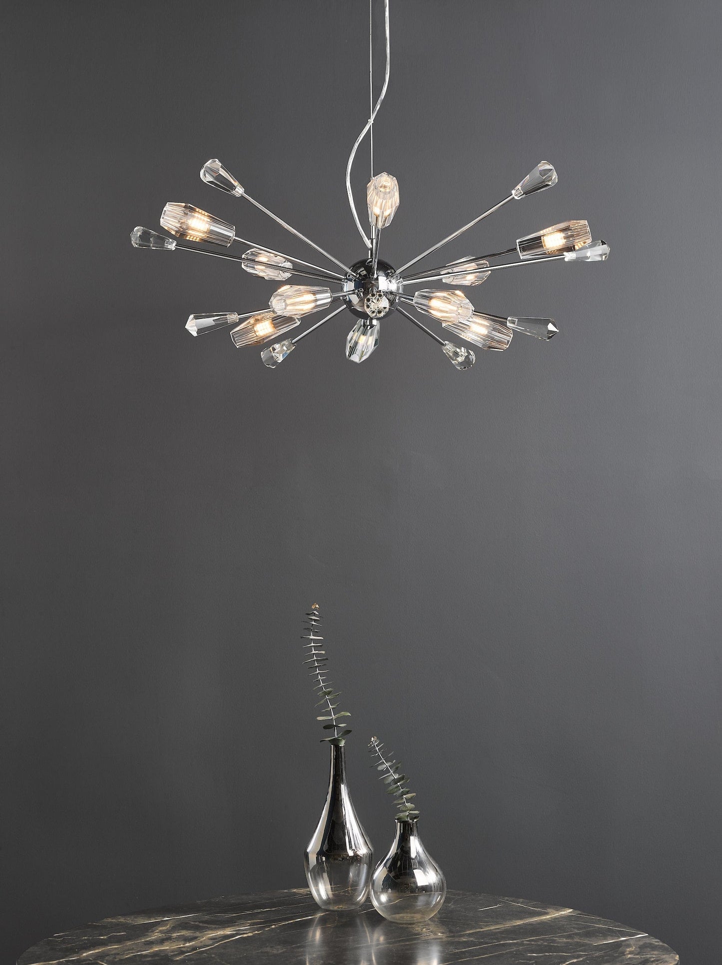 dar lighting Kalyssa 10 Light Pendant Polished Chrome and Glass KAL2308