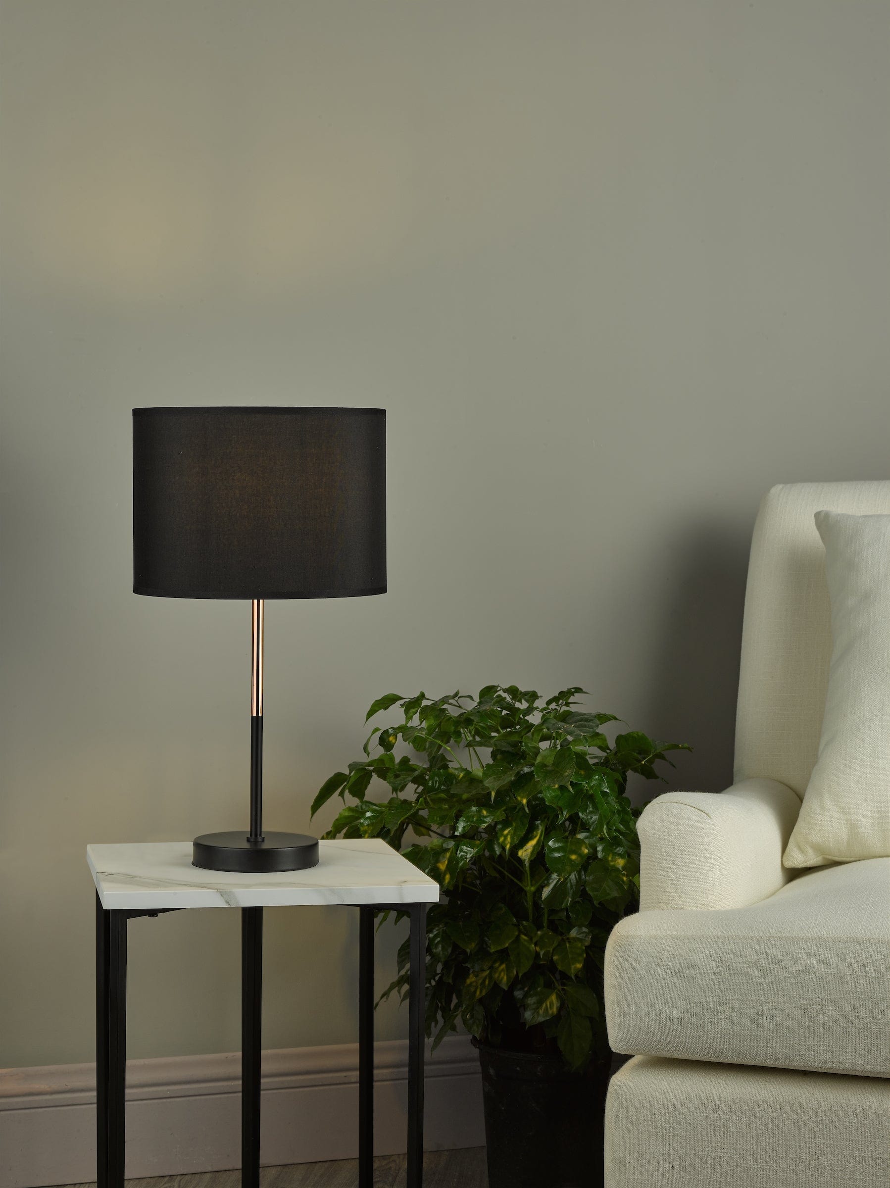 dar lighting Kelso Table Lamp Matt Black Polished Copper With Shade KEL4264