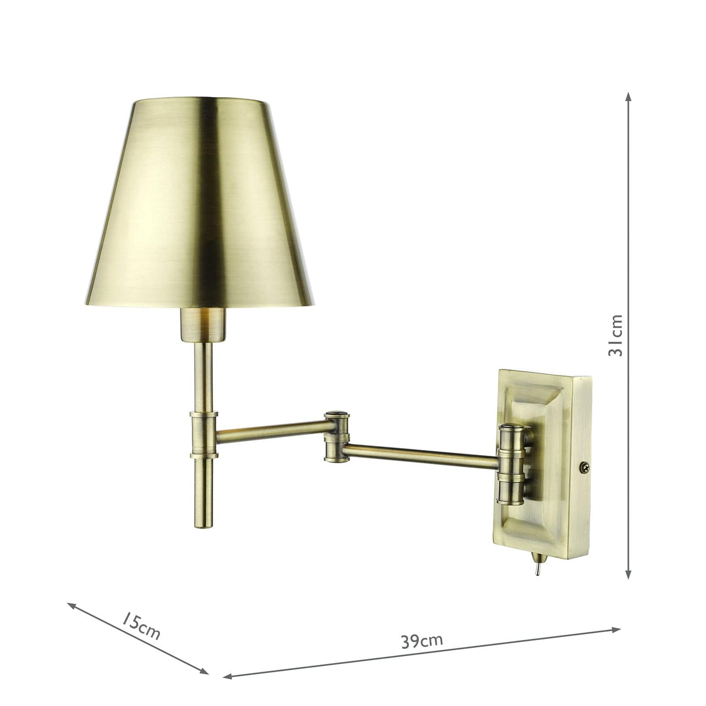 dar lighting Kensington 1 Light Swing Arm Wall Light Antique Brass KEN0775