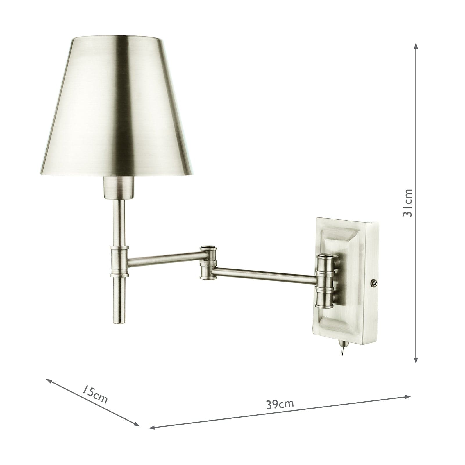 dar lighting Kensington 1 Light Swing Arm Wall Light Polished Nickel KEN0738