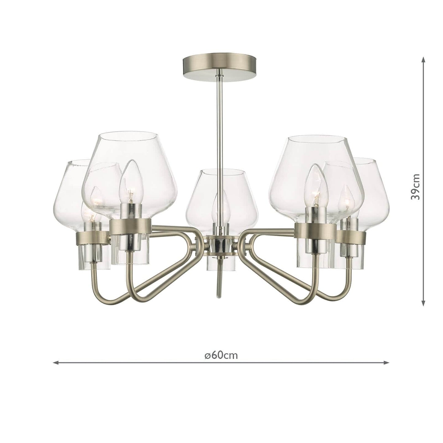 dar lighting Keta 5 Light Semi Flush Satin Chrome & Polished Chrome KET5446