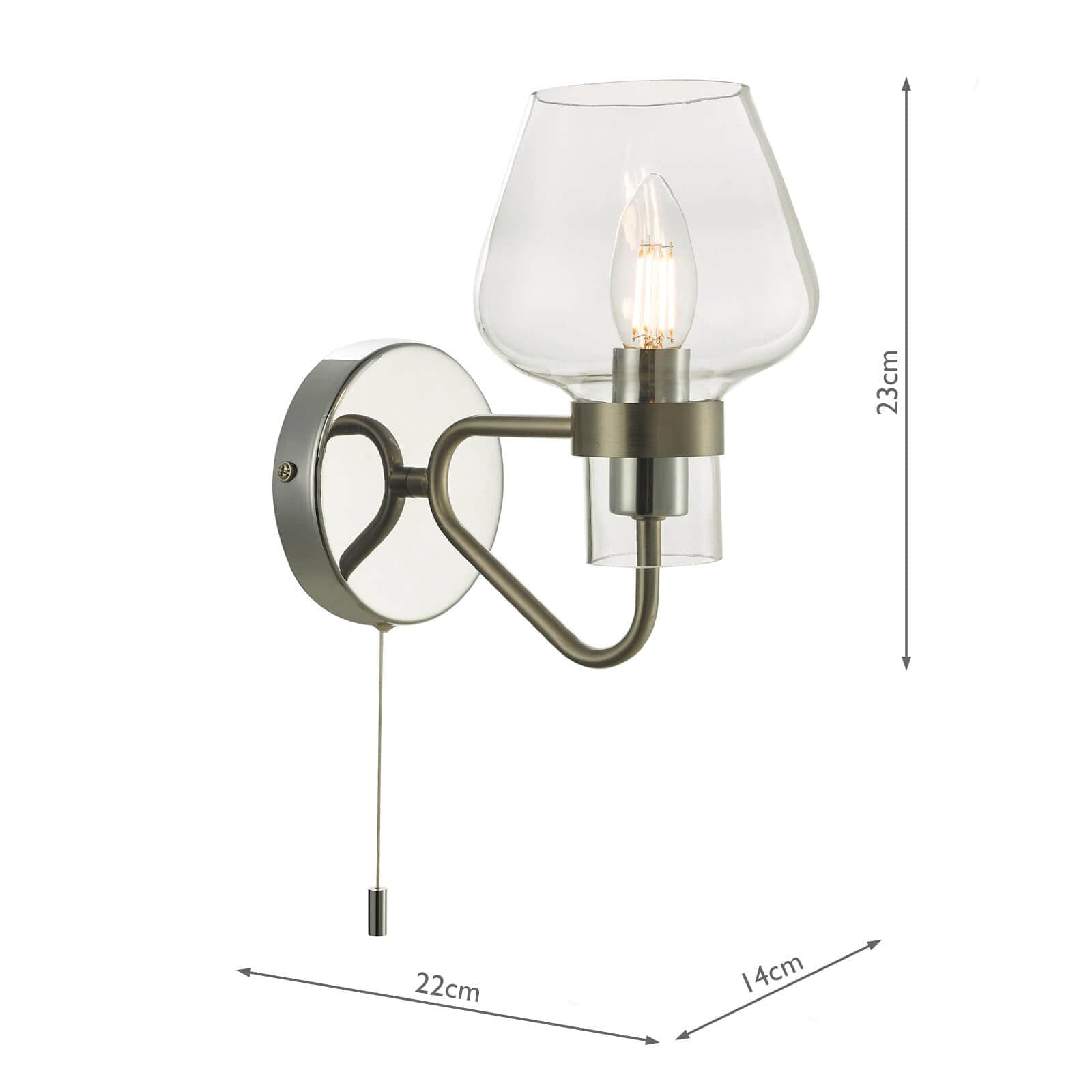 dar lighting Keta Wall Light Satin Chrome Glass KET0746