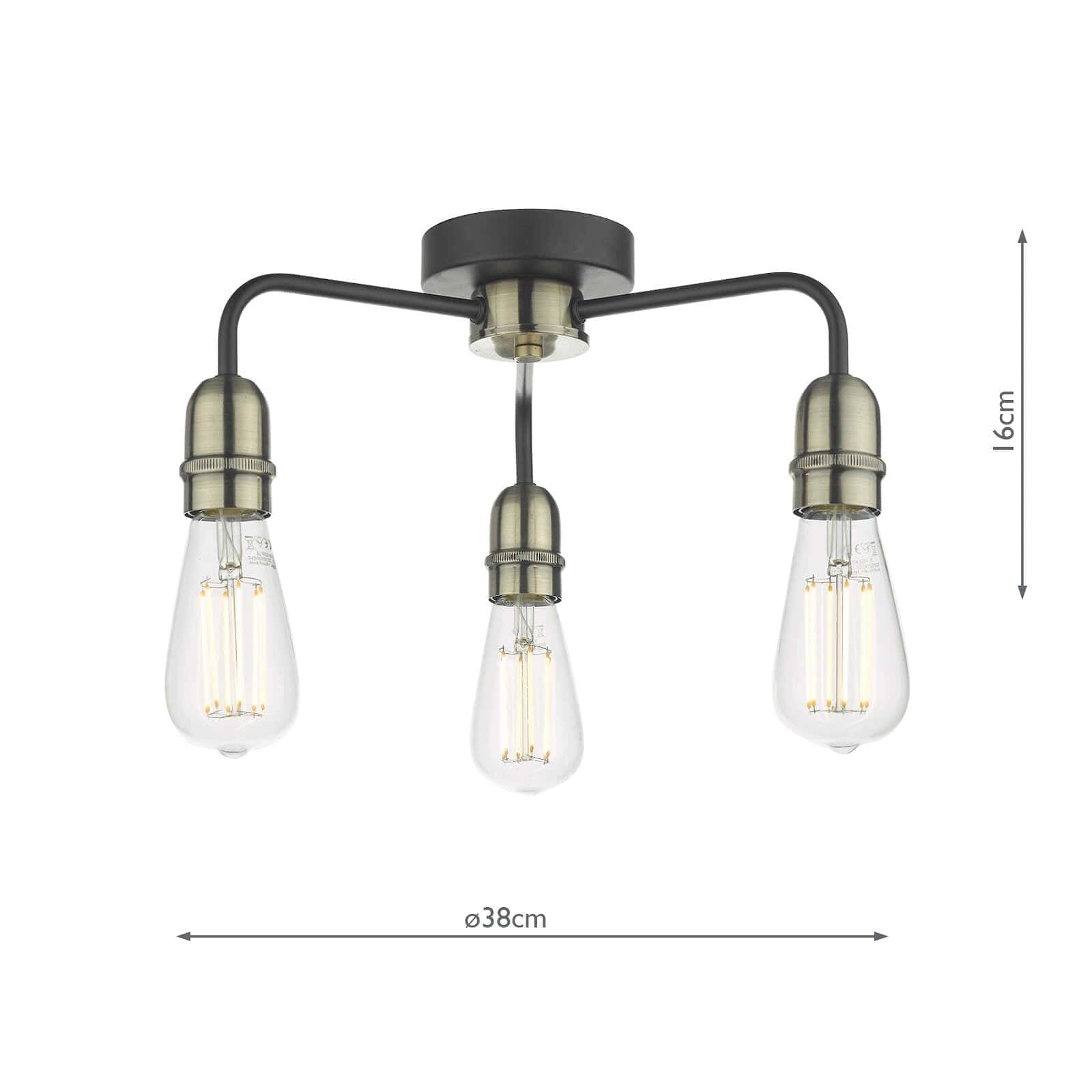 dar lighting Kiefer 3 Light Flush Black & Antique Brass KIE5322