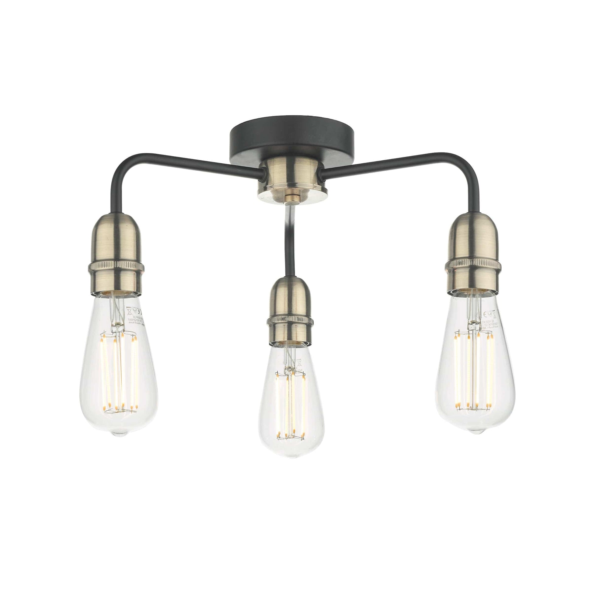 dar lighting Kiefer 3 Light Flush Black & Antique Brass KIE5322