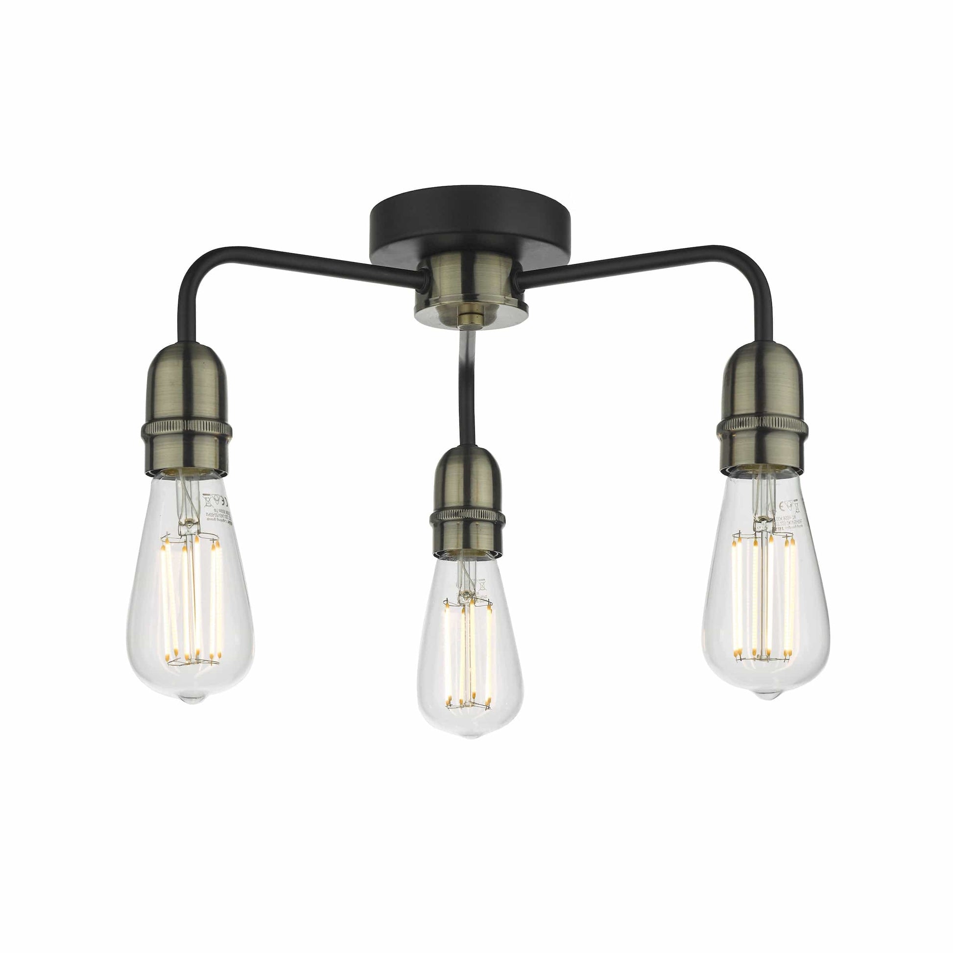 dar lighting Kiefer 3 Light Flush Black & Antique Brass KIE5322