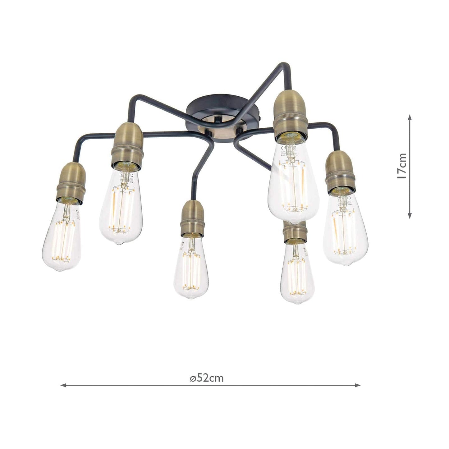 dar lighting Kiefer 6 Light Flush Black & Antique Brass KIE0622