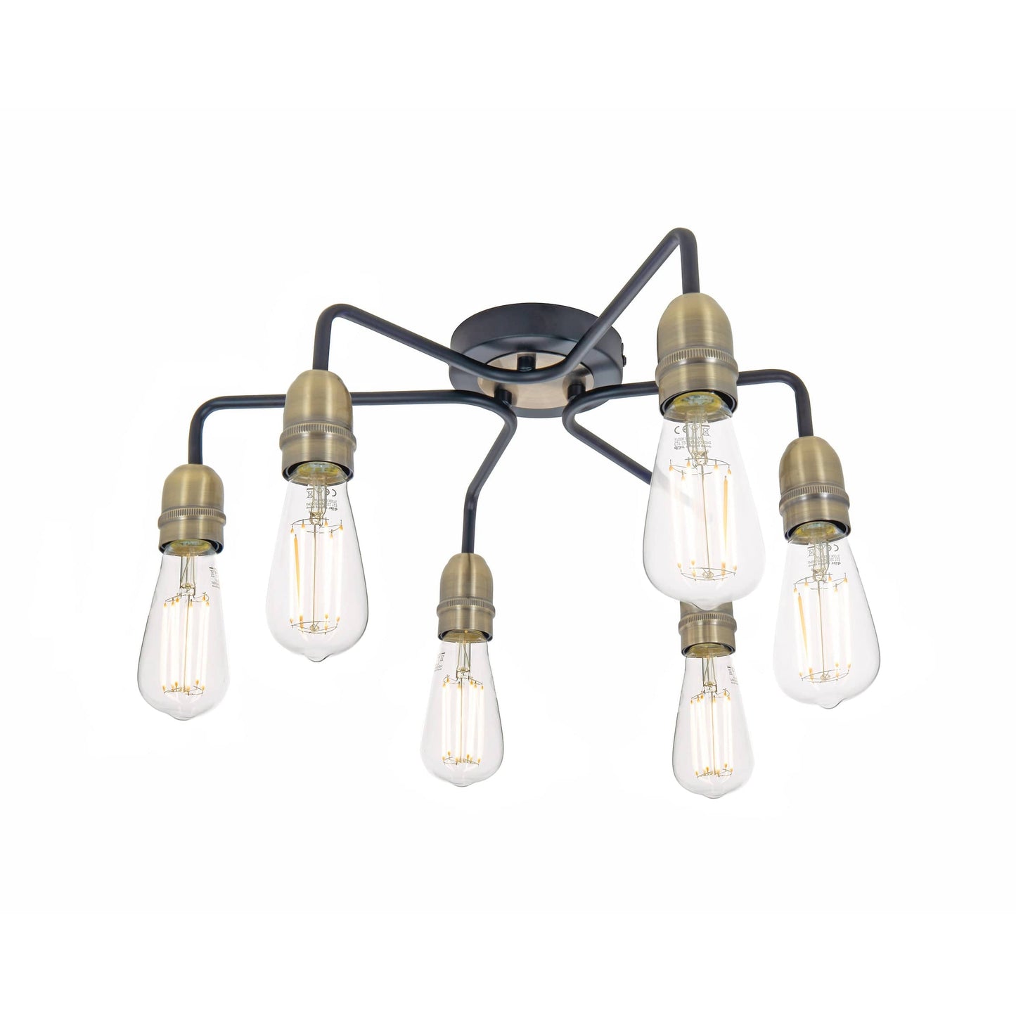 dar lighting Kiefer 6 Light Flush Black & Antique Brass KIE0622