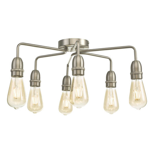 dar lighting Kiefer 6 Light Flush Satin Chrome KIE0646