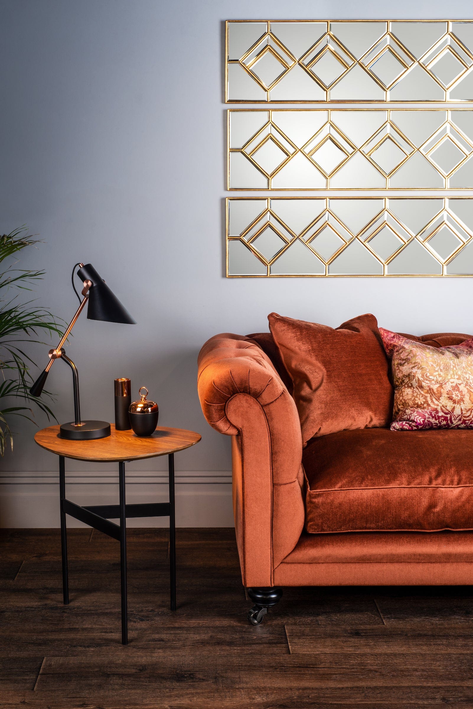 dar lighting Kipton Rectangle Decorative Mirror with Gold Foil Detail 98 x 30cm 002KIP9830