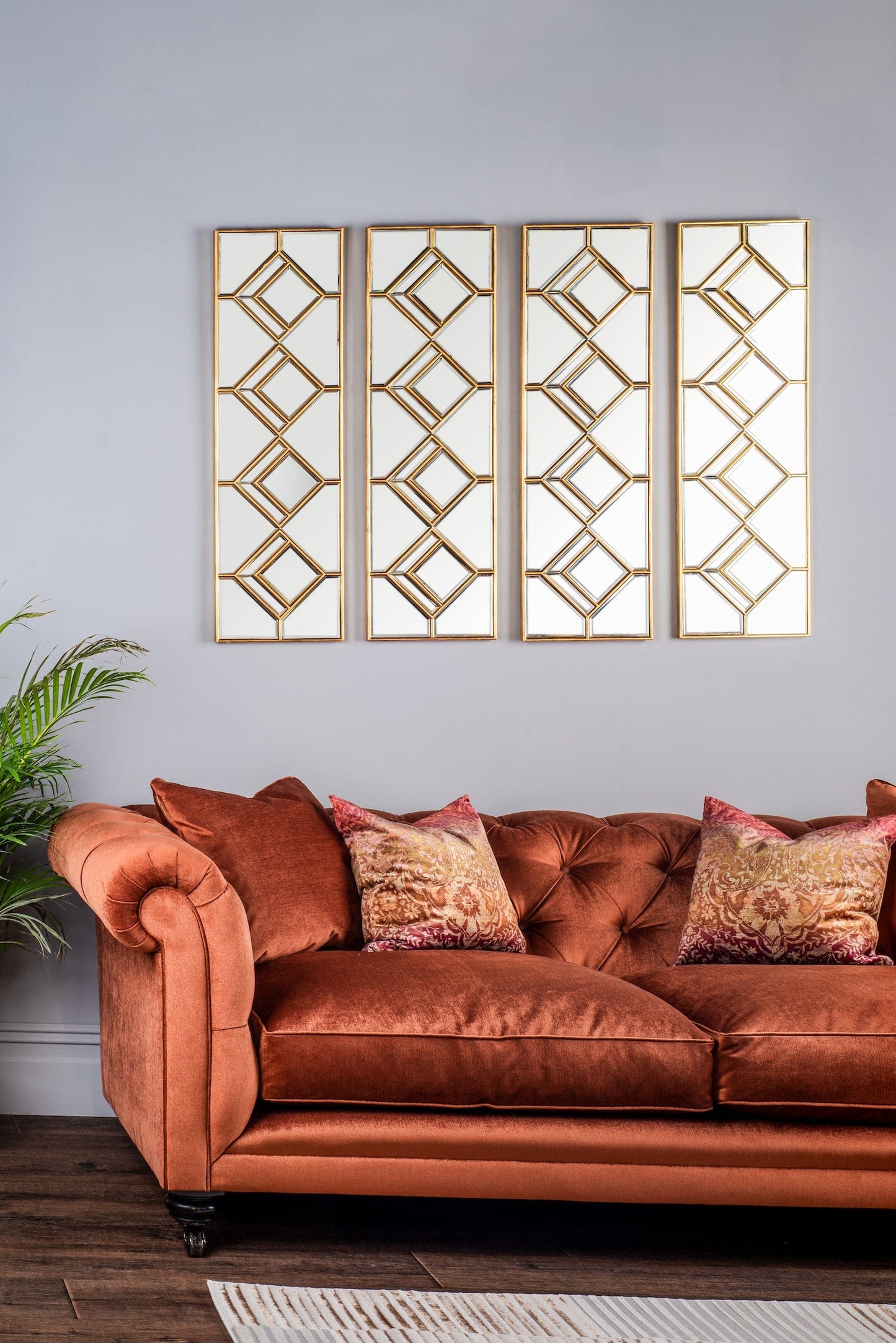 dar lighting Kipton Rectangle Decorative Mirror with Gold Foil Detail 98 x 30cm 002KIP9830