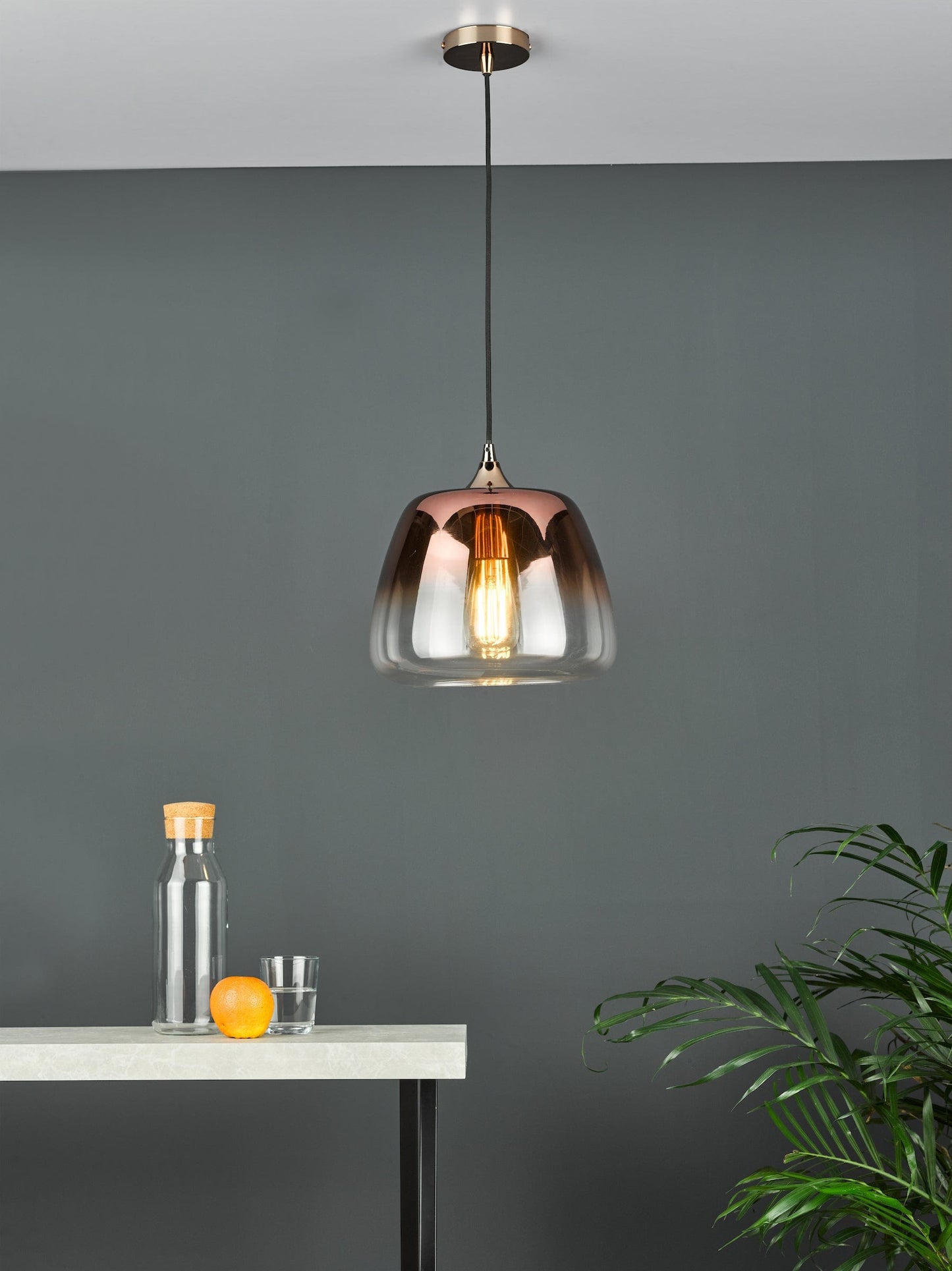 dar lighting Klaxon 1 Light Pendant Ombre Copper Glass KLA0164