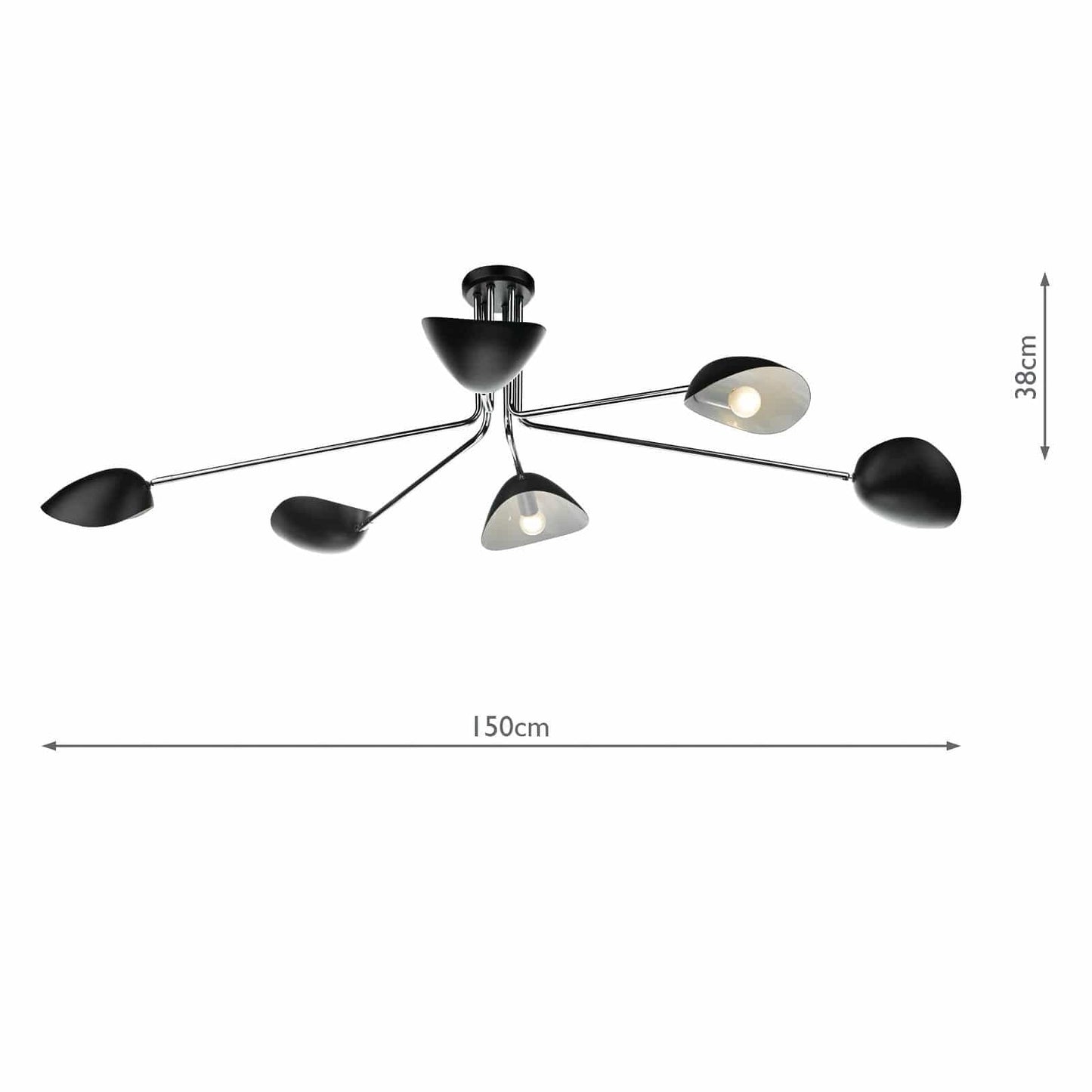 dar lighting Krug 6lt Semi Flush Black & Polished Chrome KRU6422