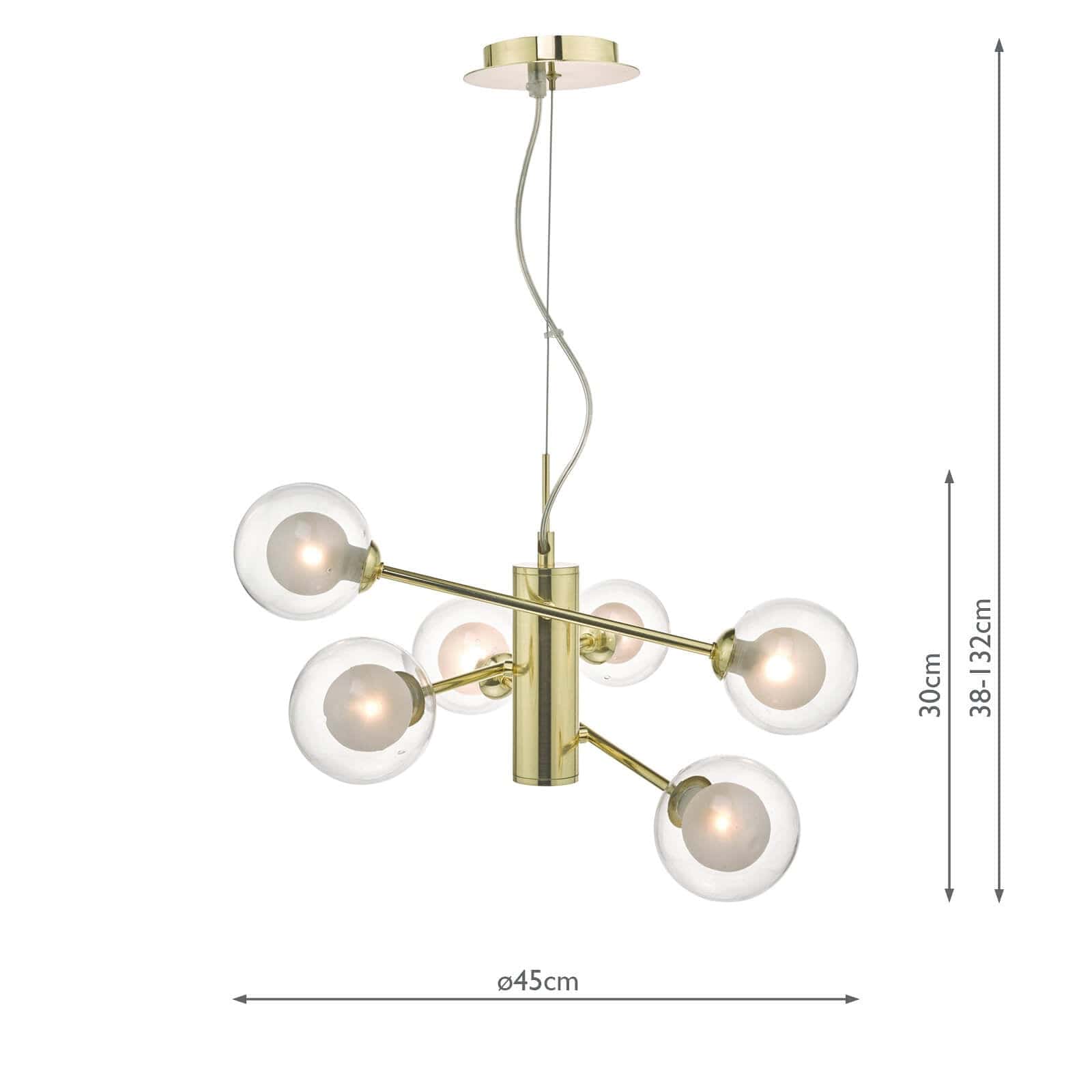 dar lighting Kumara 6lt Pendant Gold & Glass KUM0635