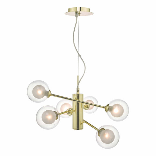 dar lighting Kumara 6lt Pendant Gold & Glass KUM0635