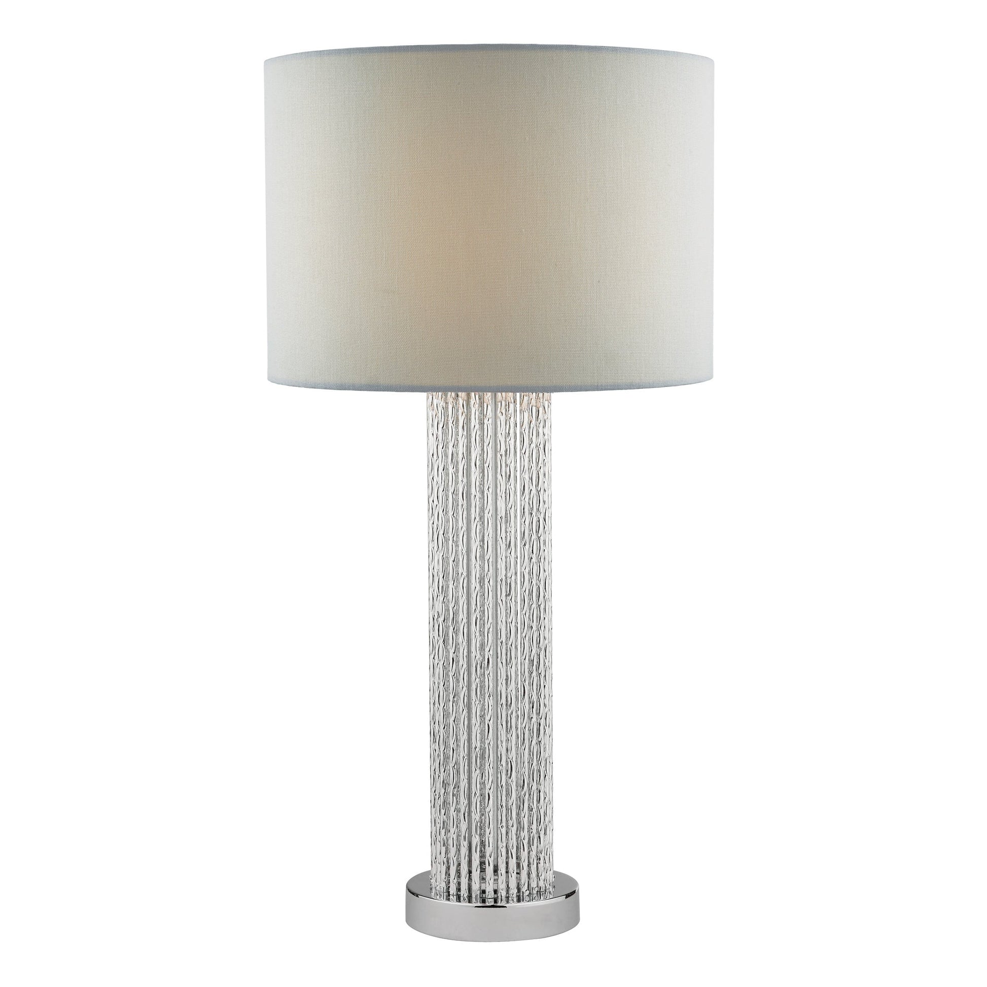 dar lighting Lazio Table Lamp Polished Chrome Silver Rod With Faux Silk Shade LAZ4239
