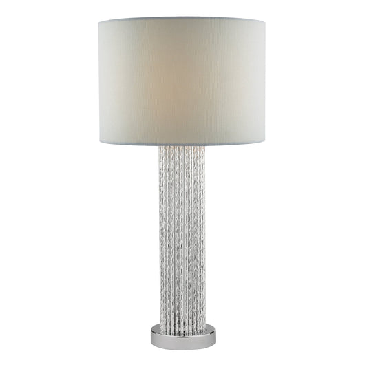dar lighting Lazio Table Lamp Polished Chrome Silver Rod With Faux Silk Shade LAZ4239