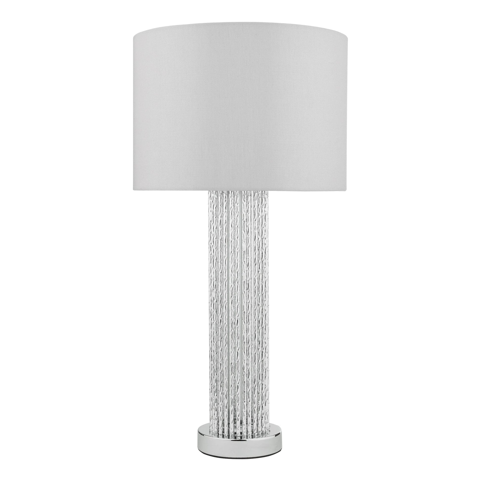 dar lighting Lazio Table Lamp Polished Chrome Silver Rod With Faux Silk Shade LAZ4239