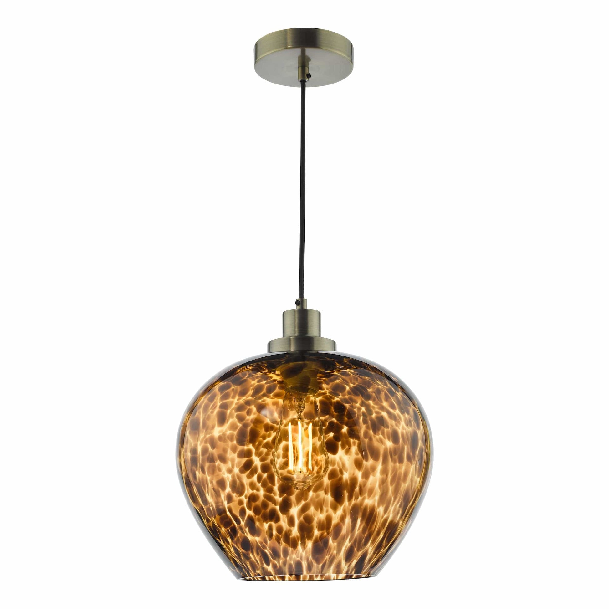 dar lighting Leandra Pendant Tortoiseshell Glass and Antique Brass LEA0106