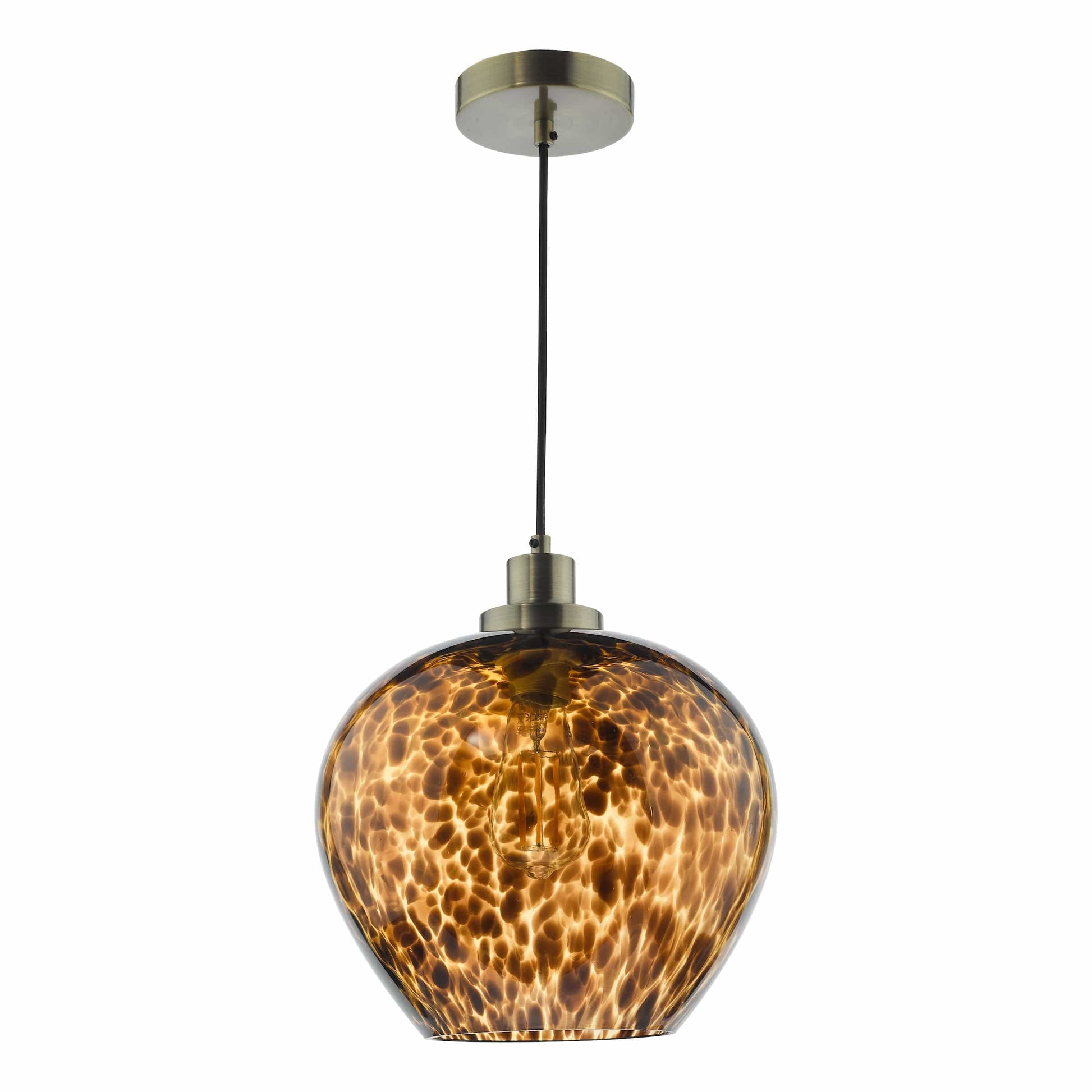 dar lighting Leandra Pendant Tortoiseshell Glass and Antique Brass LEA0106