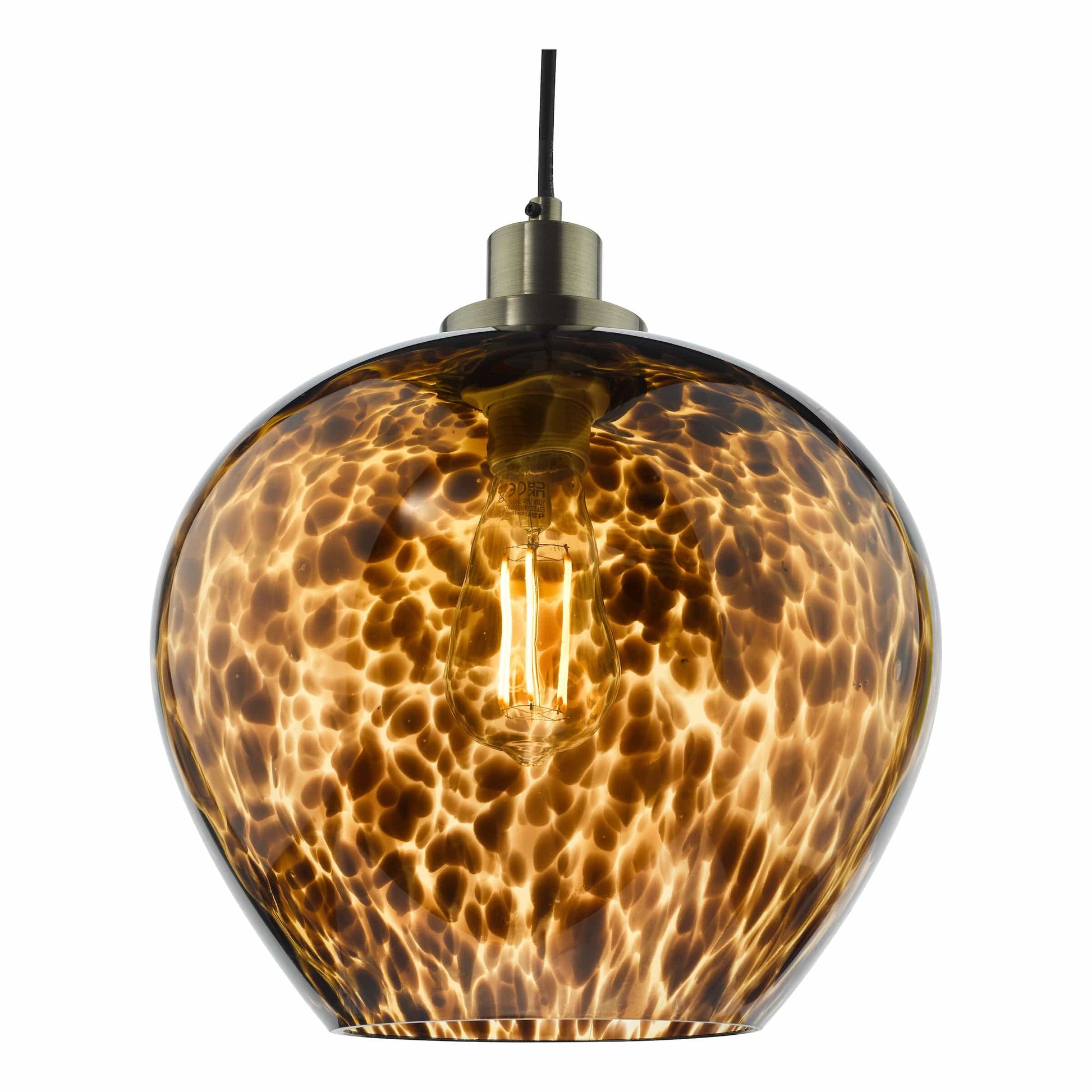 dar lighting Leandra Pendant Tortoiseshell Glass and Antique Brass LEA0106