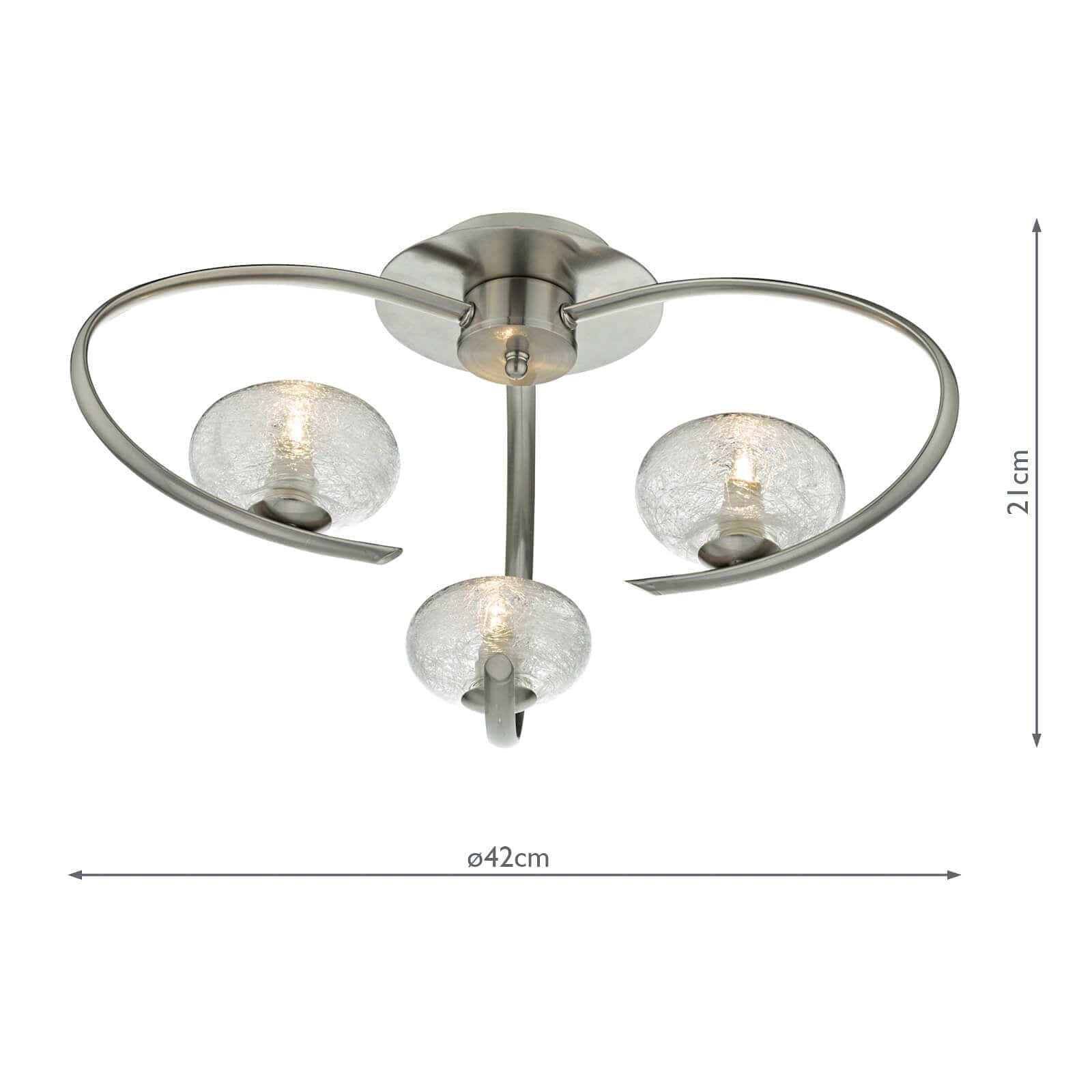 dar lighting Leighton 3 Light Semi Flush Satin Chrome Glass LEI5346