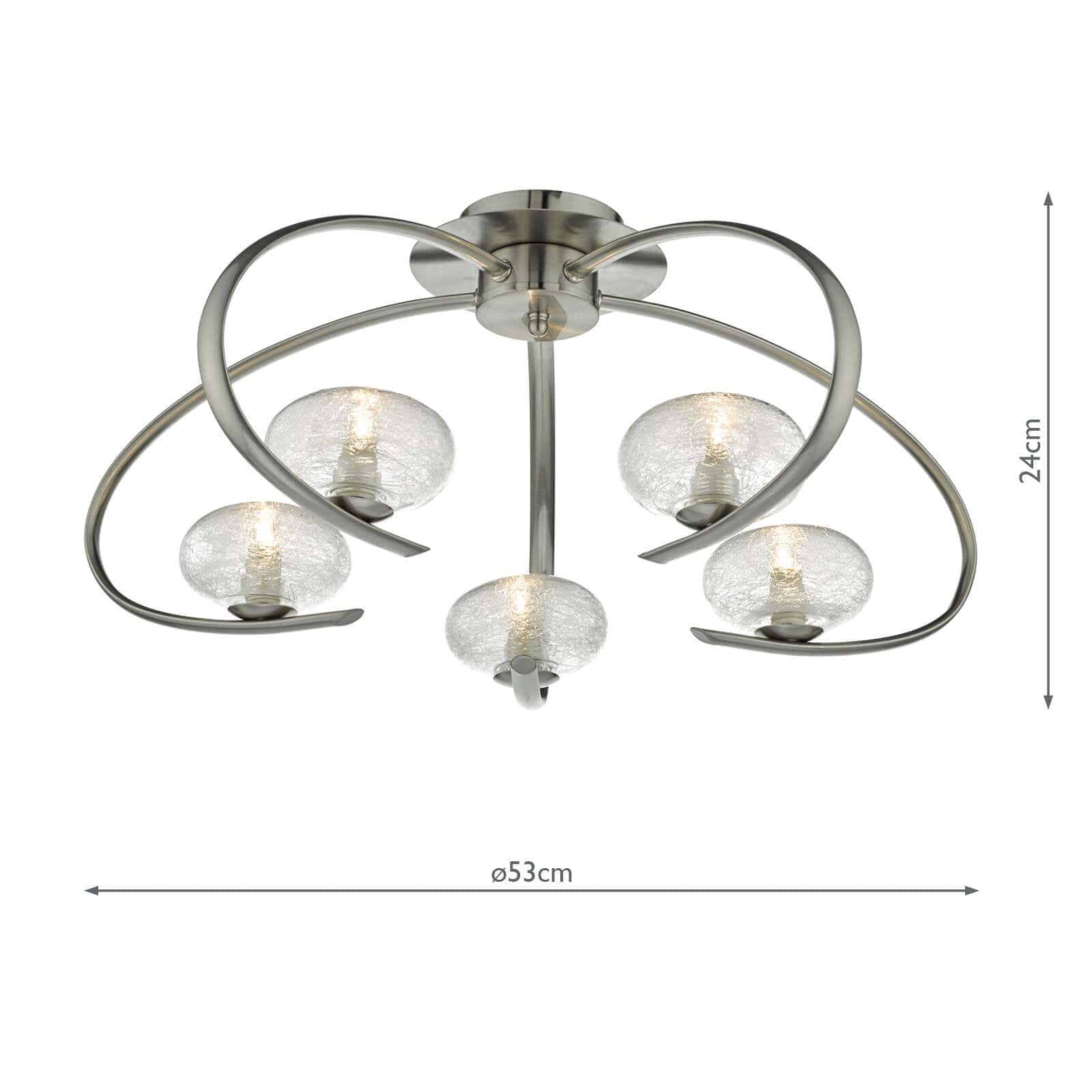 dar lighting Leighton 5lt Semi Flush Satin Chrome & Sugar Cane Glass LEI5446