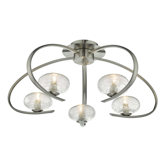 dar lighting Leighton 5lt Semi Flush Satin Chrome & Sugar Cane Glass LEI5446