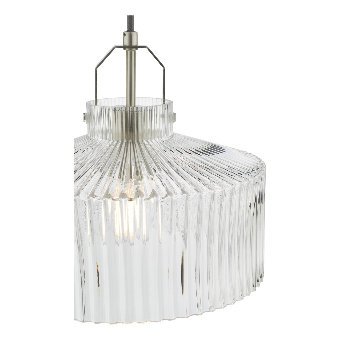 dar lighting Lenka Pendant Satin Nickel and Ribbed Glass LEN0146