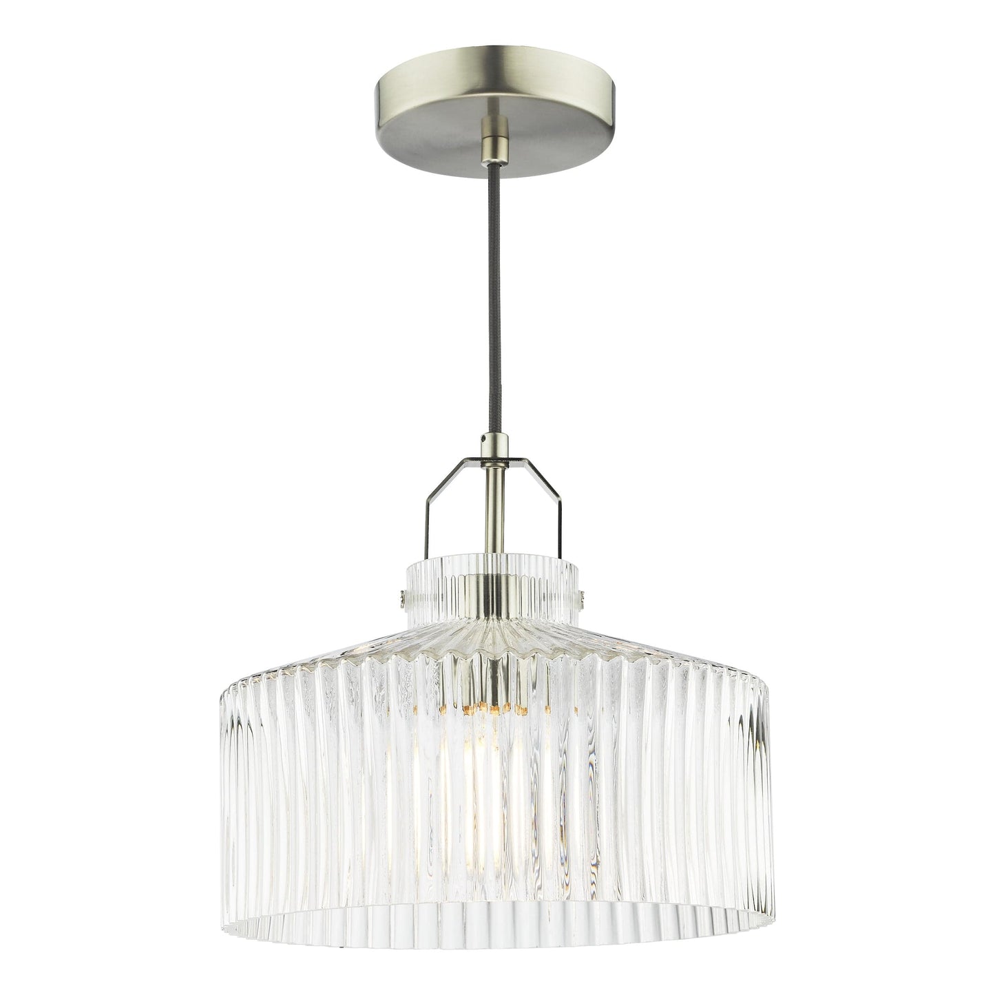 dar lighting Lenka Pendant Satin Nickel and Ribbed Glass LEN0146