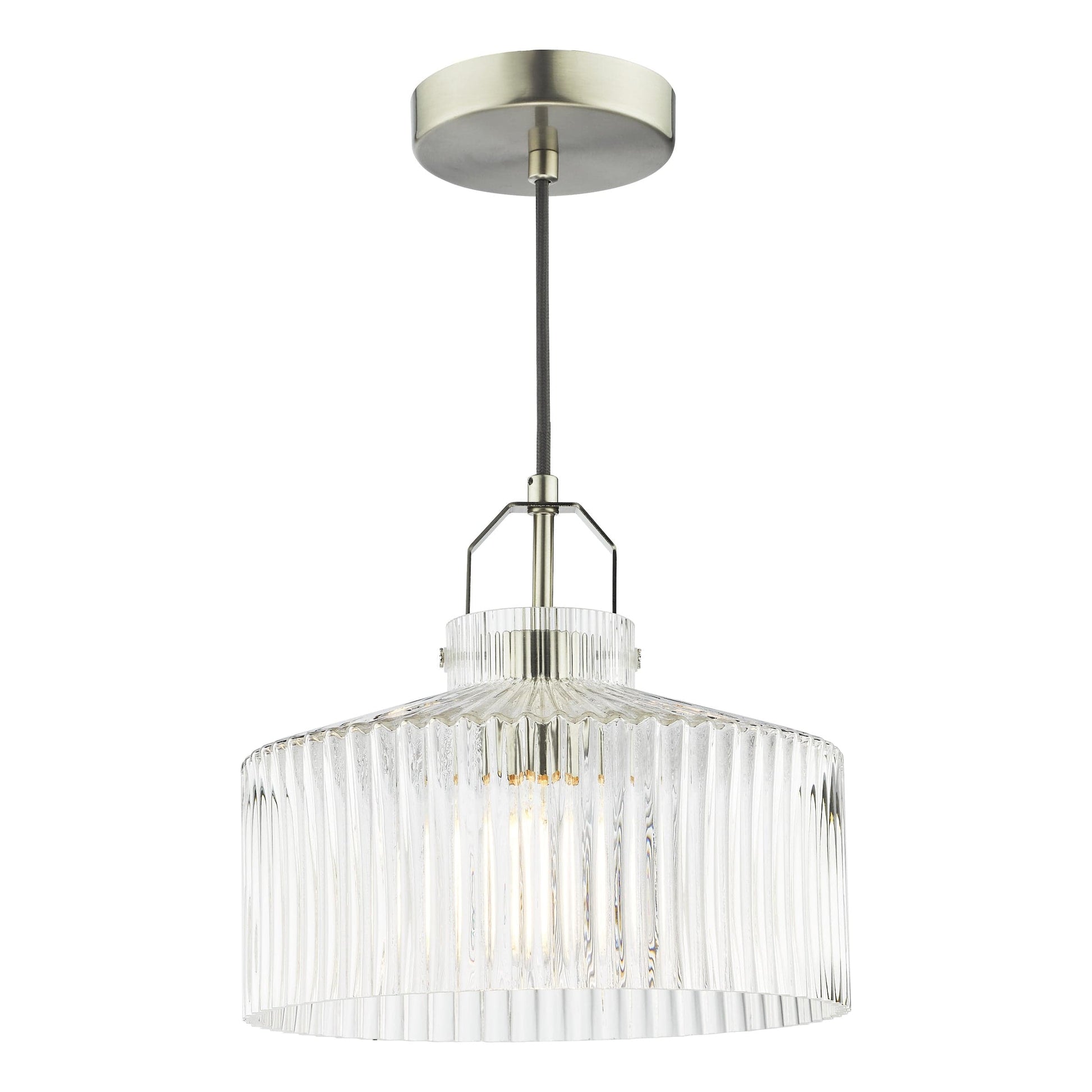 dar lighting Lenka Pendant Satin Nickel and Ribbed Glass LEN0146