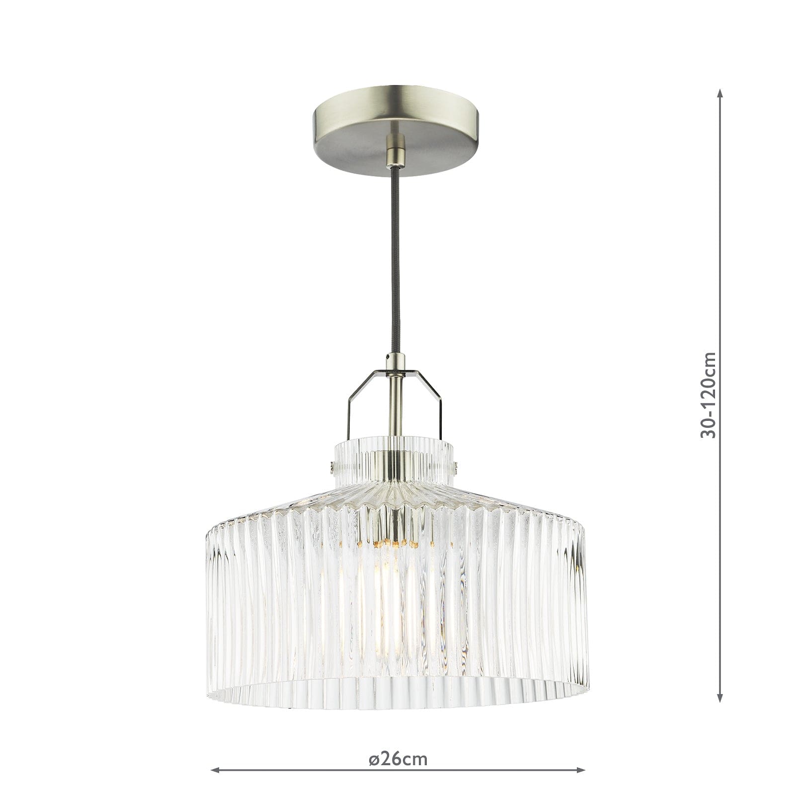dar lighting Lenka Pendant Satin Nickel and Ribbed Glass LEN0146