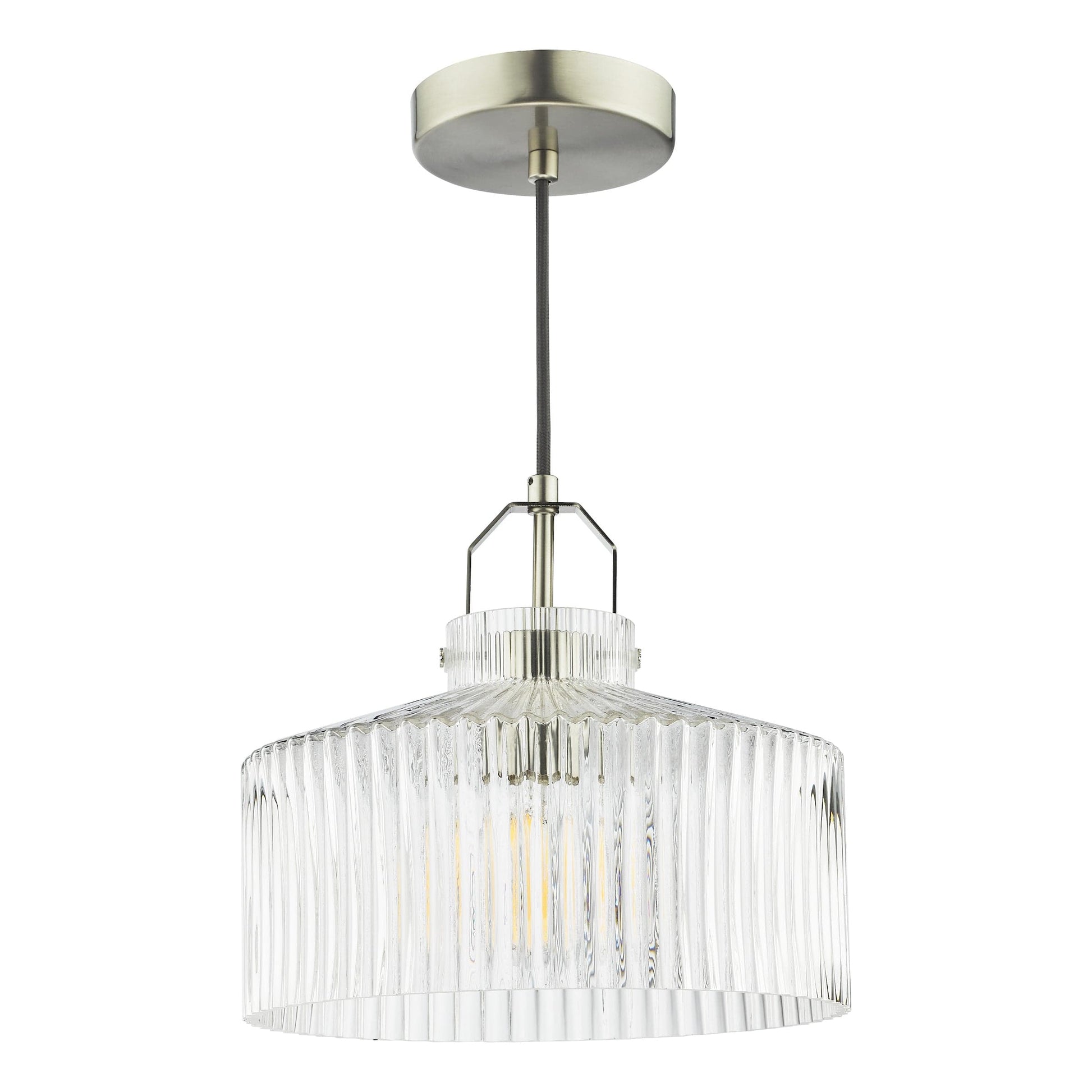 dar lighting Lenka Pendant Satin Nickel and Ribbed Glass LEN0146