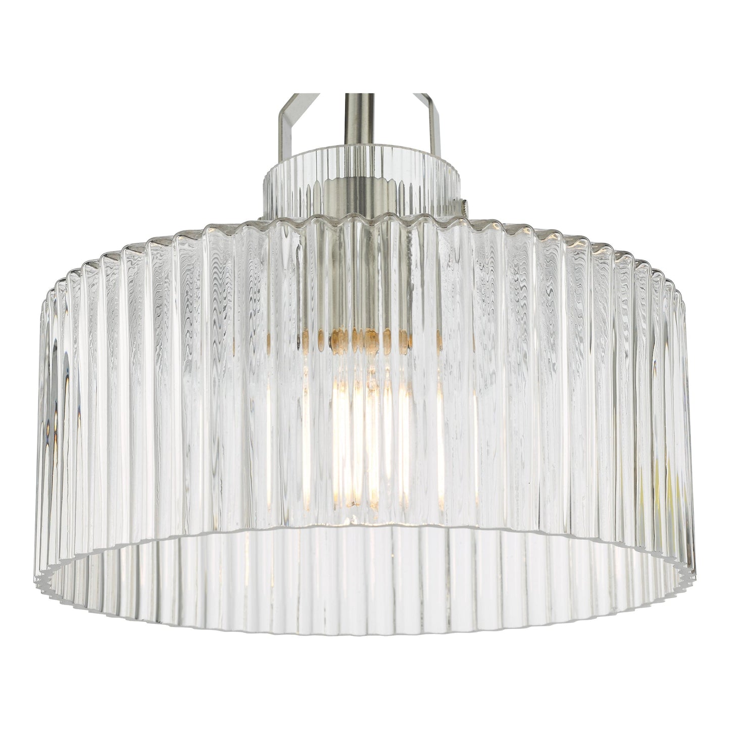 dar lighting Lenka Semi-Flush Satin Nickel and Ribbed Glass LEN4846