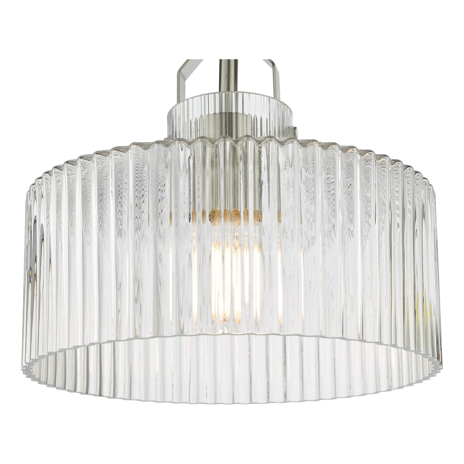 dar lighting Lenka Semi-Flush Satin Nickel and Ribbed Glass LEN4846