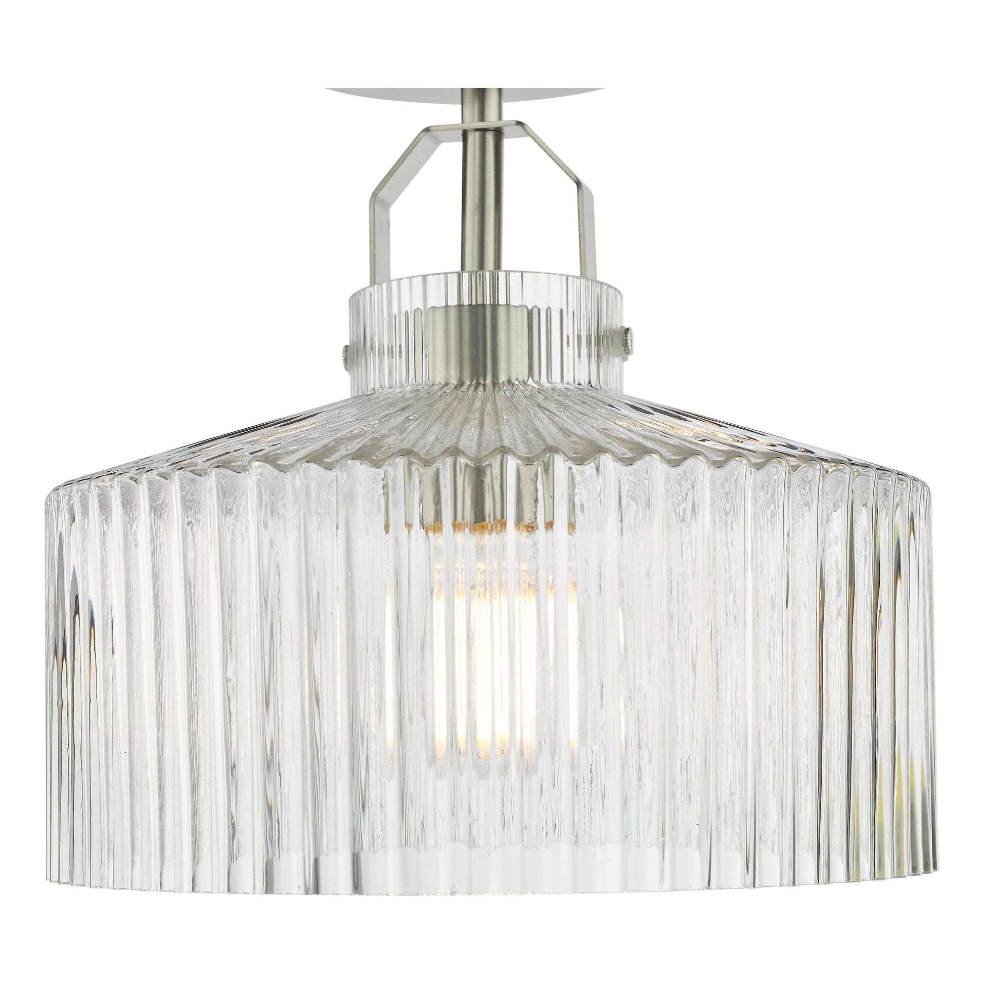 dar lighting Lenka Semi-Flush Satin Nickel and Ribbed Glass LEN4846