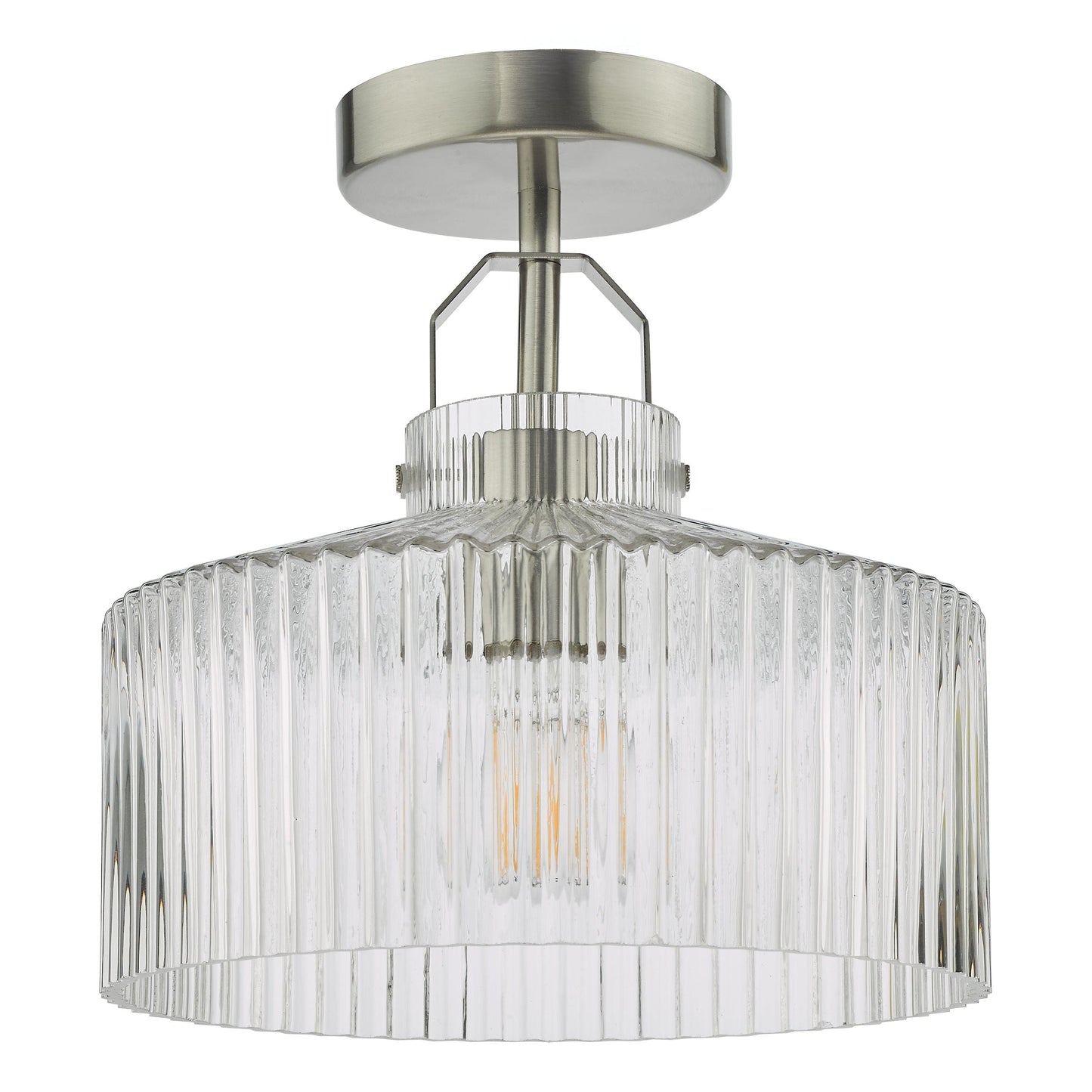 dar lighting Lenka Semi-Flush Satin Nickel and Ribbed Glass LEN4846