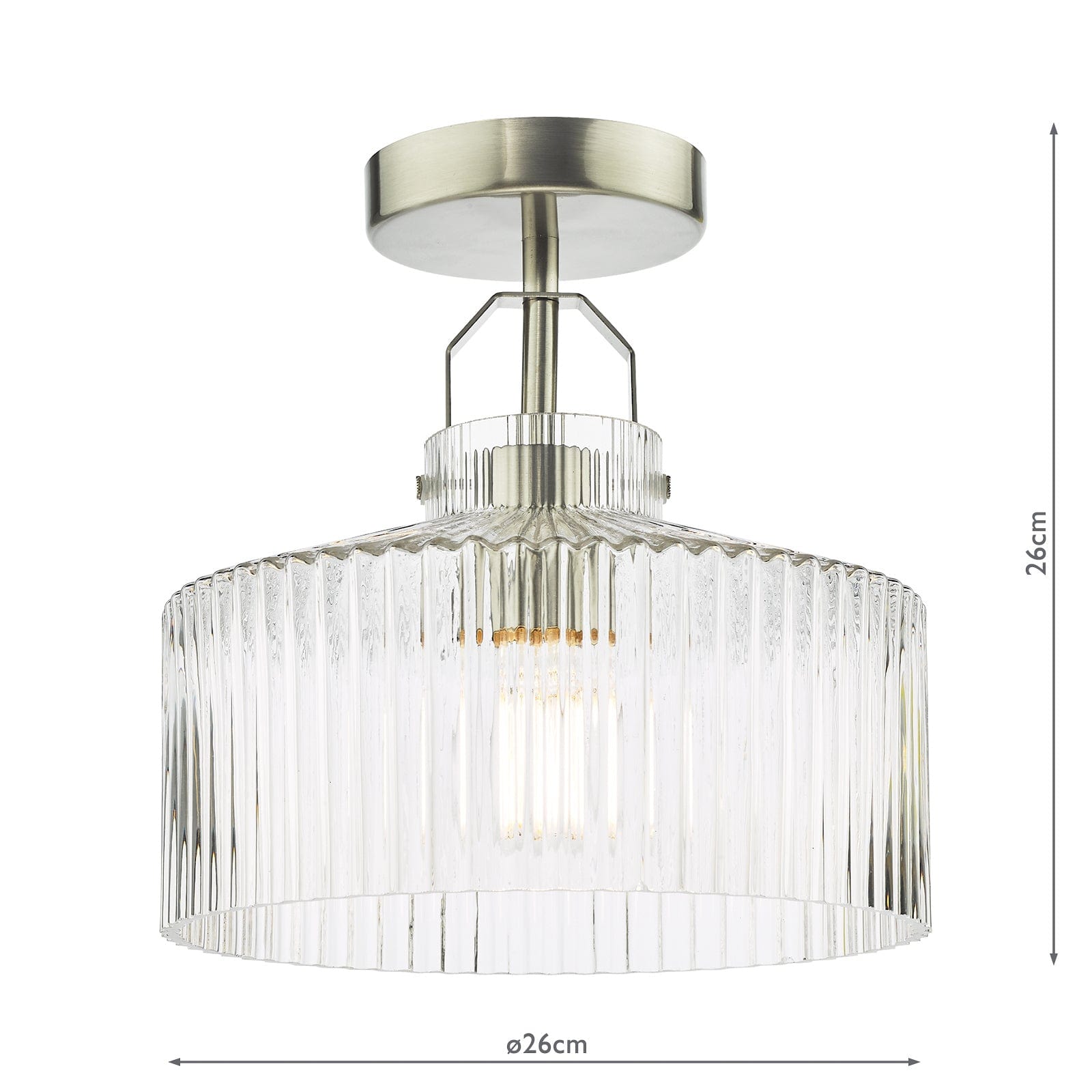 dar lighting Lenka Semi-Flush Satin Nickel and Ribbed Glass LEN4846