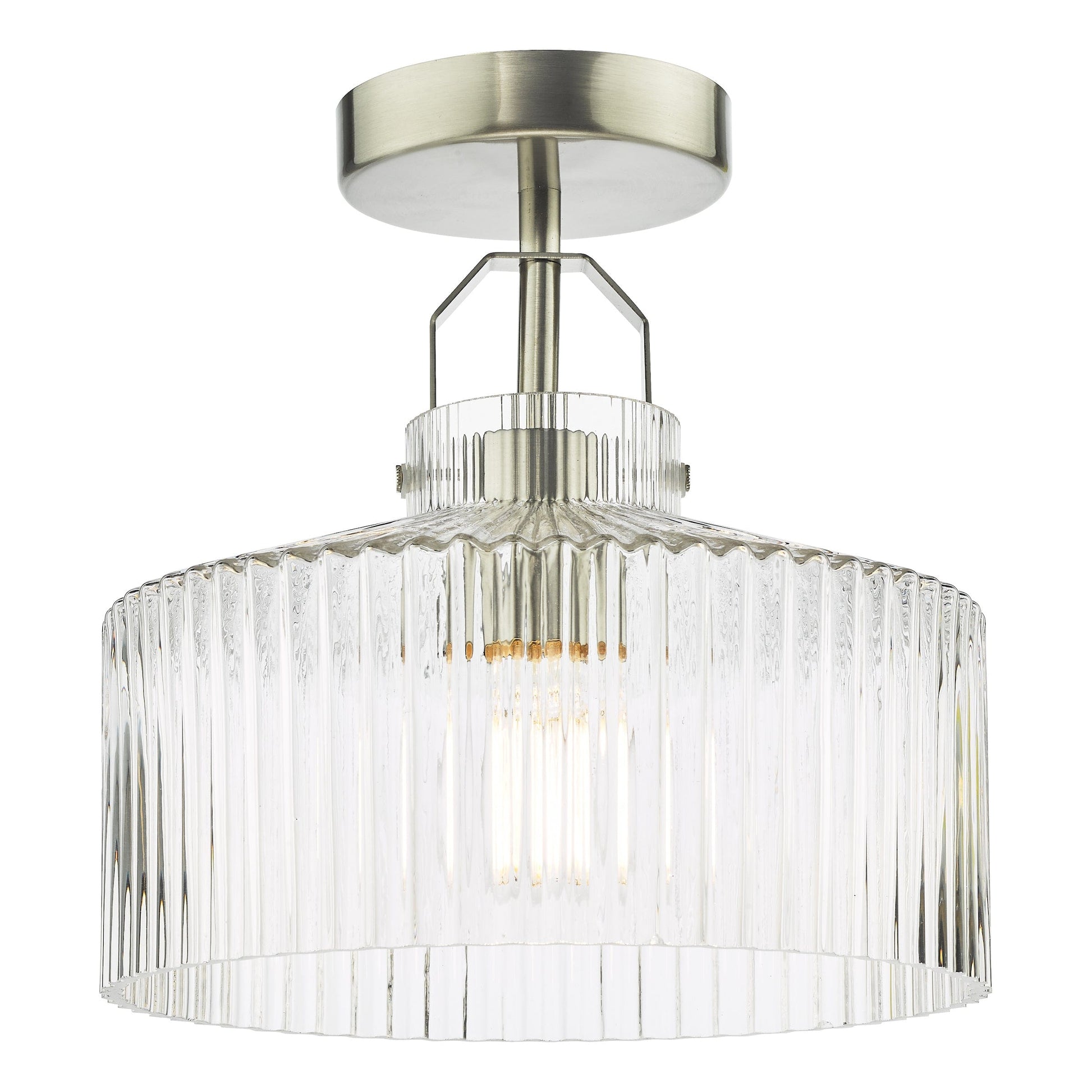 dar lighting Lenka Semi-Flush Satin Nickel and Ribbed Glass LEN4846