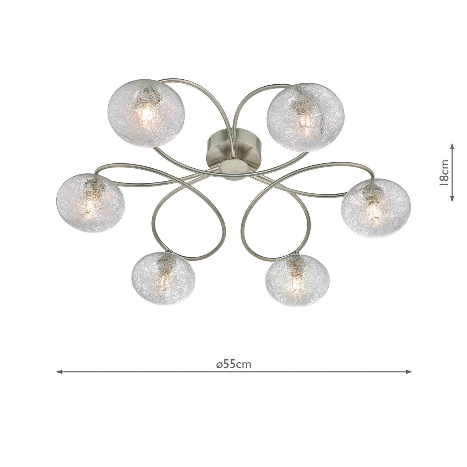 dar lighting Leysha 6lt Semi Flush Satin Nickel & Glass LEY6446