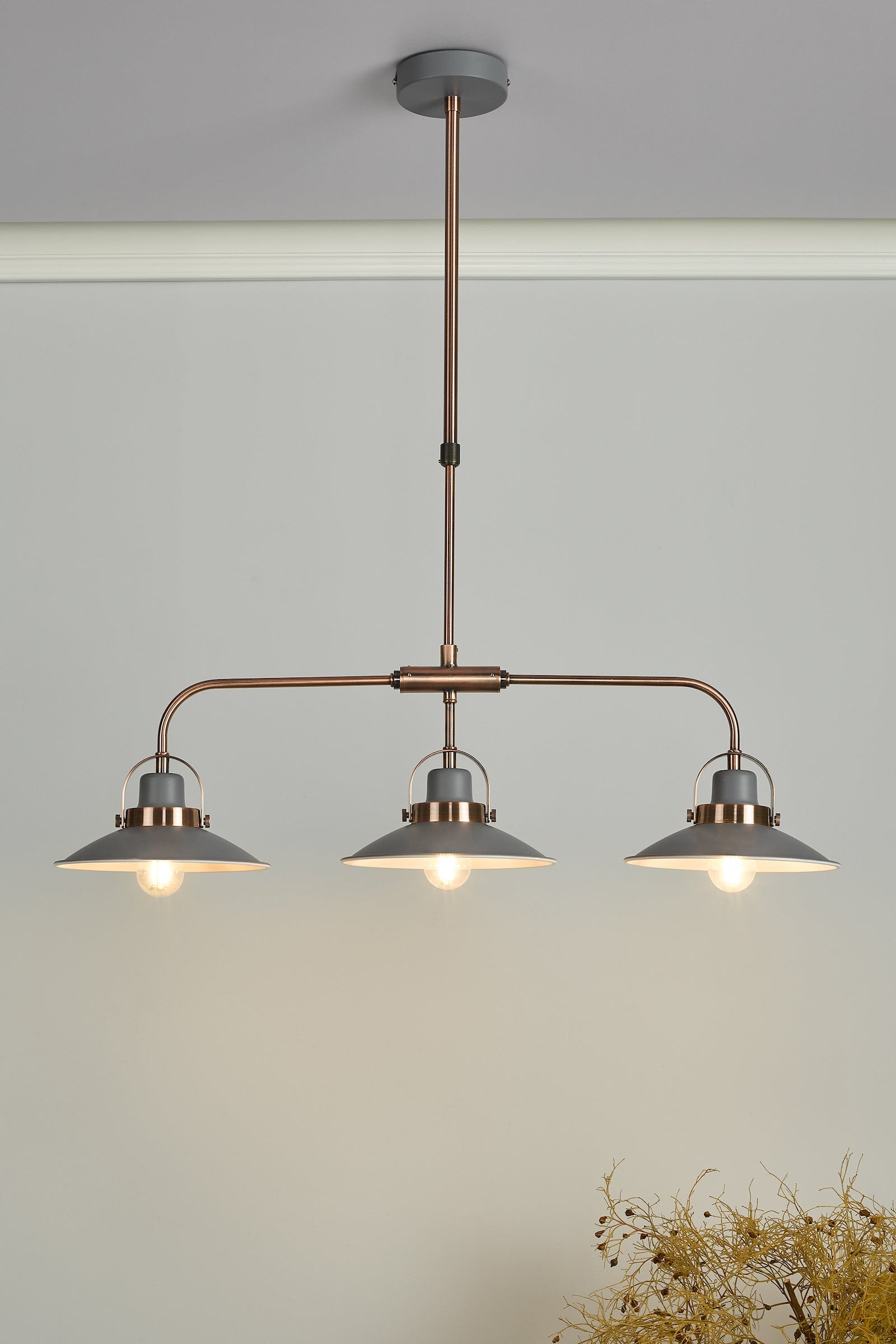 dar lighting Liden 3 Light Bar Pendant Graphite Copper LID0339