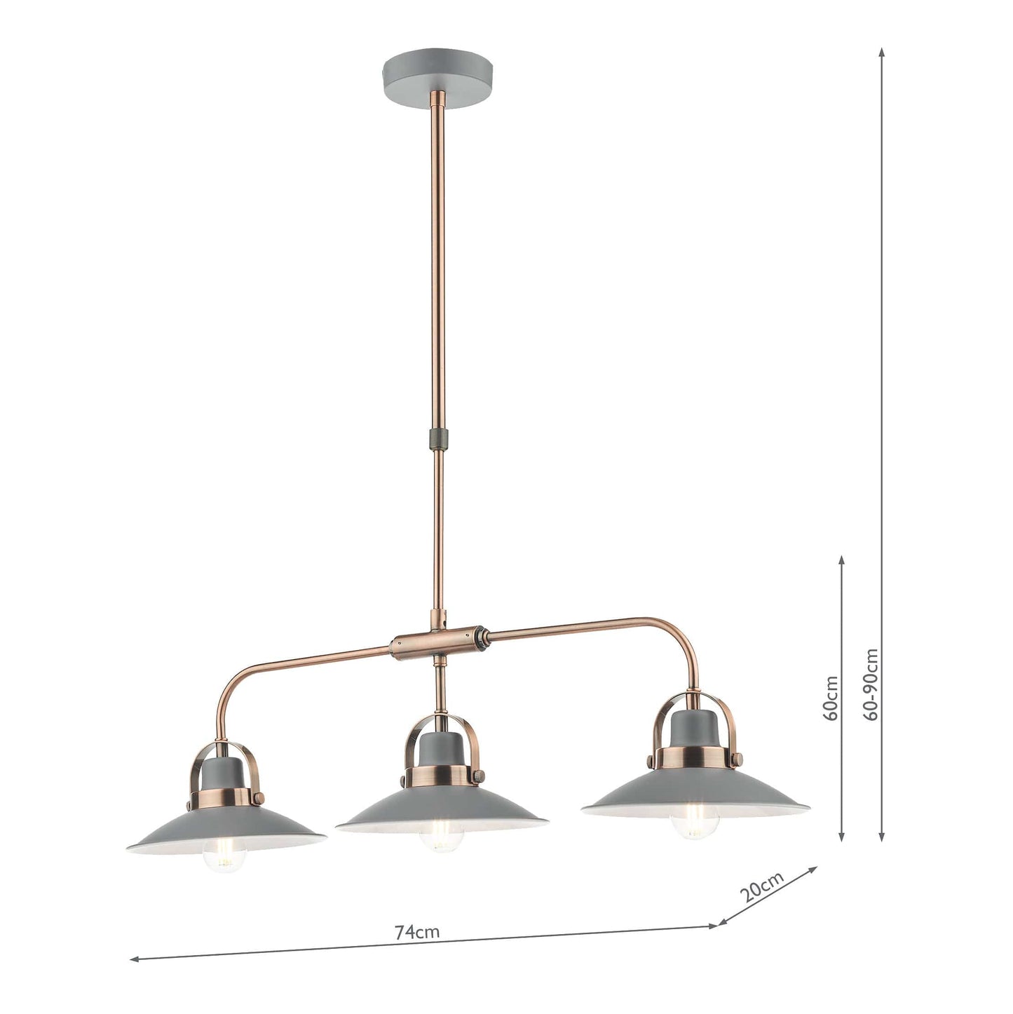 dar lighting Liden 3 Light Bar Pendant Graphite Copper LID0339