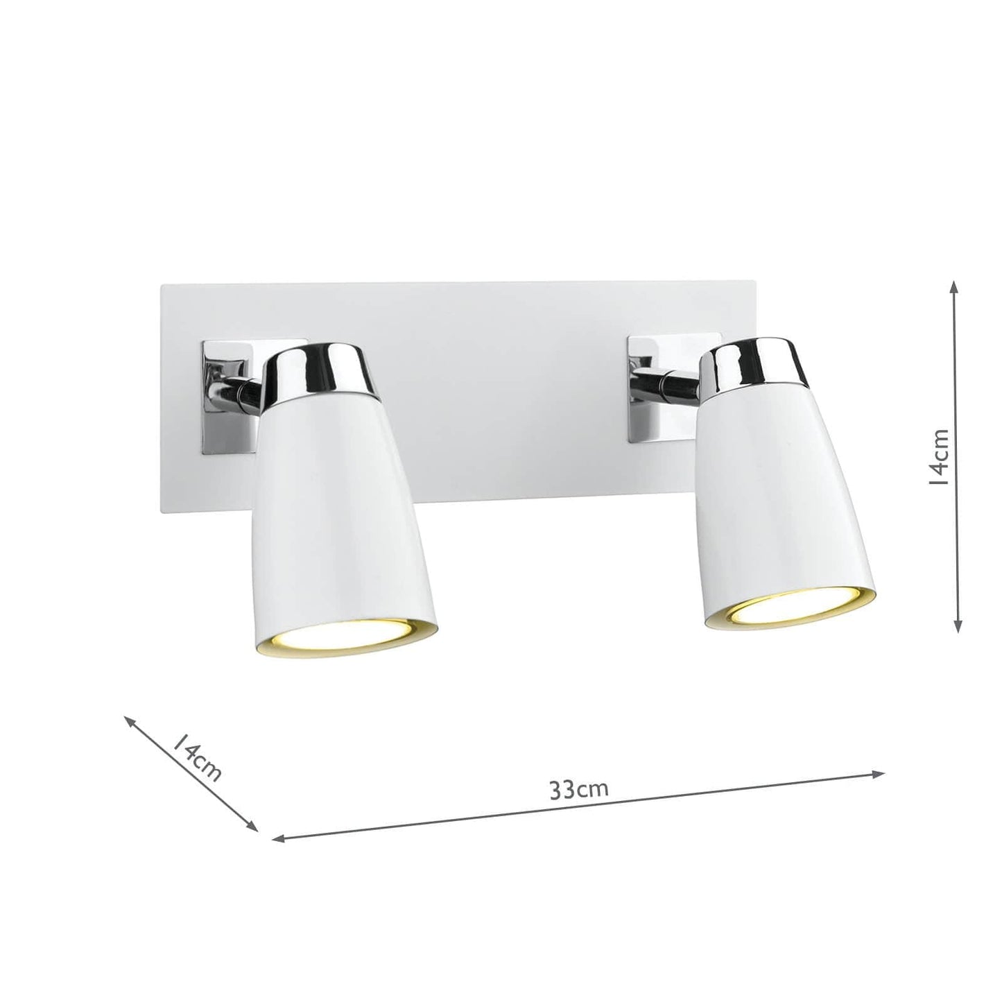 dar lighting Loft 2 Light Wall Spotlight Matt White Polished Chrome LOF772